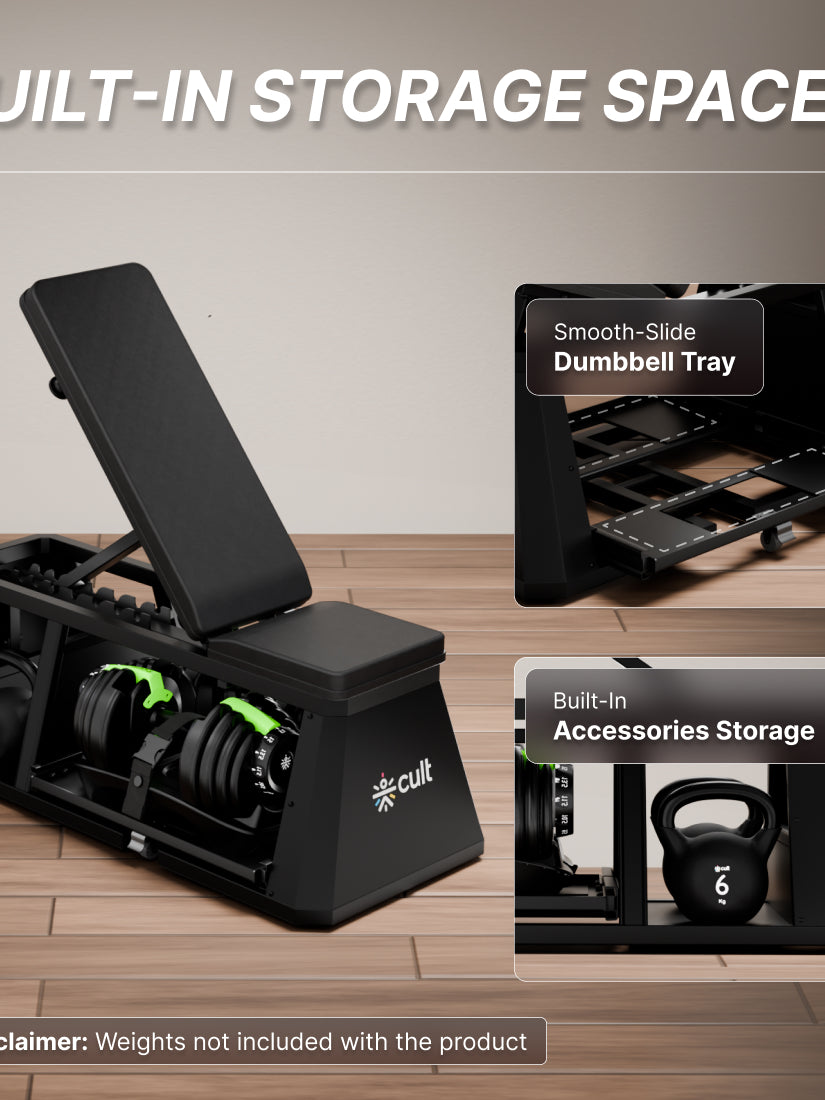 Cult 4 in 1 Multi Home Gym with Cable Crossover, Adjustable Bench, Dumbbell & Weights Storage Rack | 300 Kg Capacity | 8-Level Incline/Decline | 3 Resistance Levels | Perfect for Home Gym