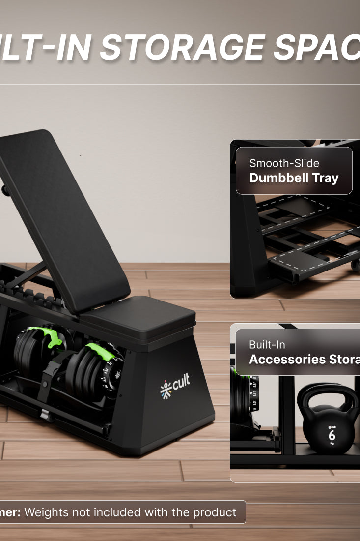 Cult 4 in 1 Multi Home Gym with Cable Crossover, Adjustable Bench, Dumbbell & Weights Storage Rack | 300 Kg Capacity | 8-Level Incline/Decline | 3 Resistance Levels | Perfect for Home Gym