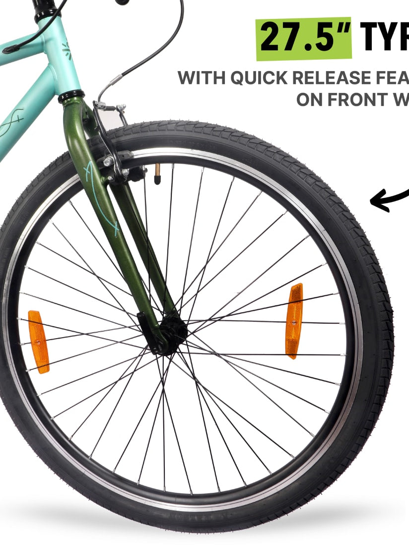 Vegas27.5Green Steel Single Speed Cycle 27.5 inch City Bike Double Wall Rim, Free Trainer Sessions, Cycling Event