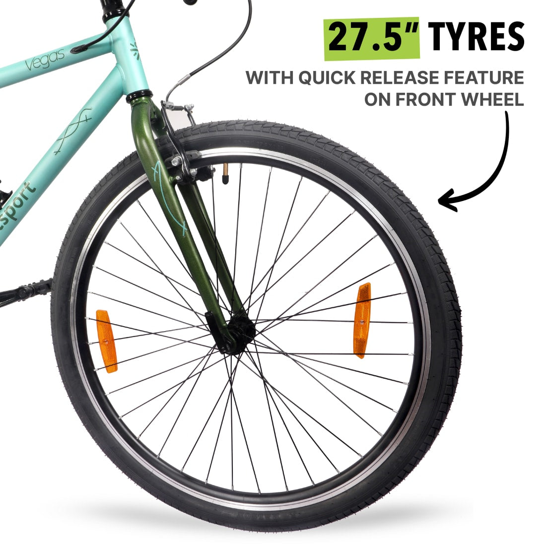 Vegas27.5Green Steel Single Speed Cycle 27.5 inch City Bike Double Wall Rim, Free Trainer Sessions, Cycling Event