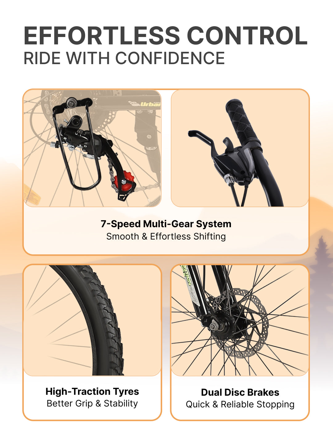 Galaxy Max Mountain Bike Steel 7 Speed Cycle 24 inch Tyre, Black With Front Suspension, Single Wall Rim and Dual Disc Brakes Ideal For 4.5 ft to 5.3 ft