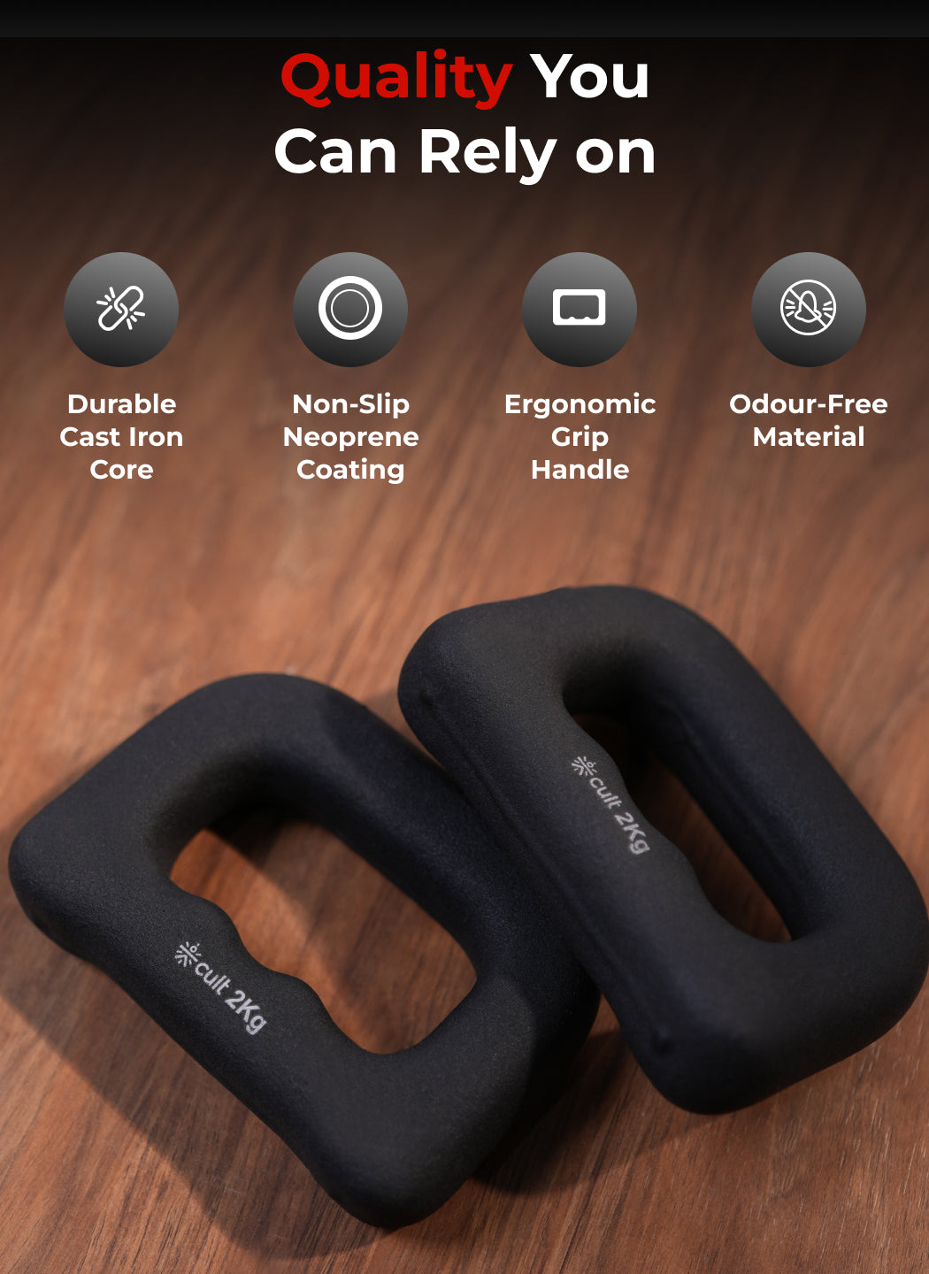 Cult UniFlex 2Kg x 2 Neoprene Hand Dumbbells | Anti-Slip Weights for Aerobics & Home Workouts