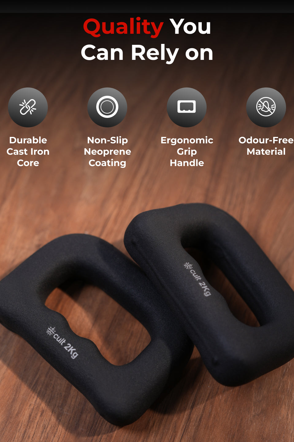 Cult UniFlex 2Kg x 2 Neoprene Hand Dumbbells | Anti-Slip Weights for Aerobics & Home Workouts