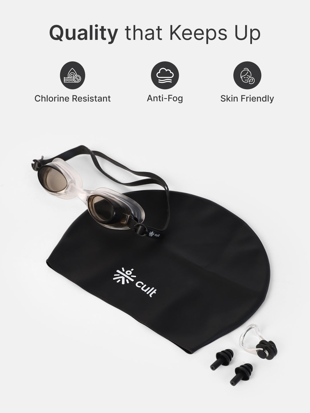 cult Swim Set with Swim cap,googles and nose plugs