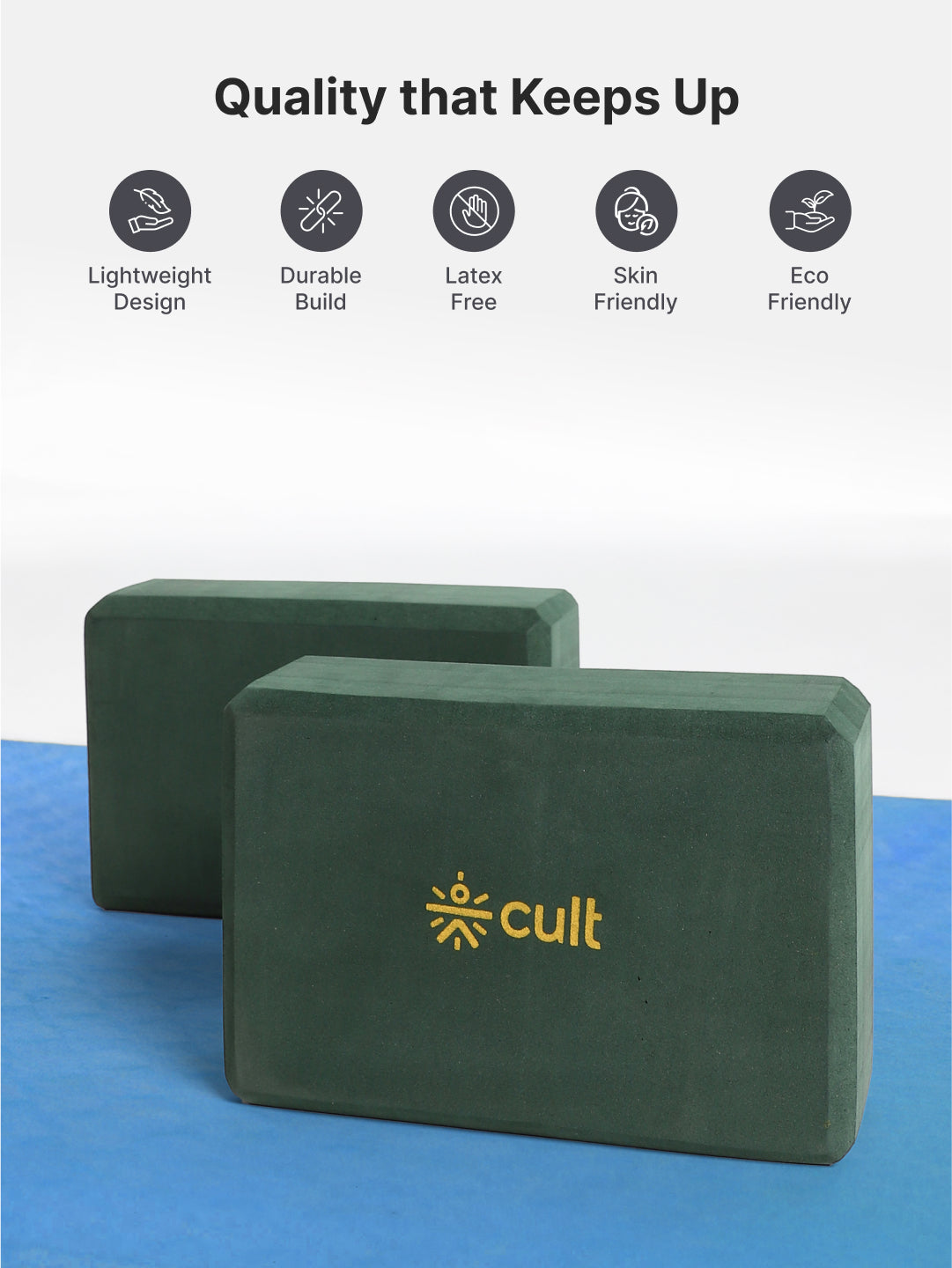 Pack of 2 EVA Yoga Blocks 80mm Green– Non-Toxic, Anti-Skid & Durable