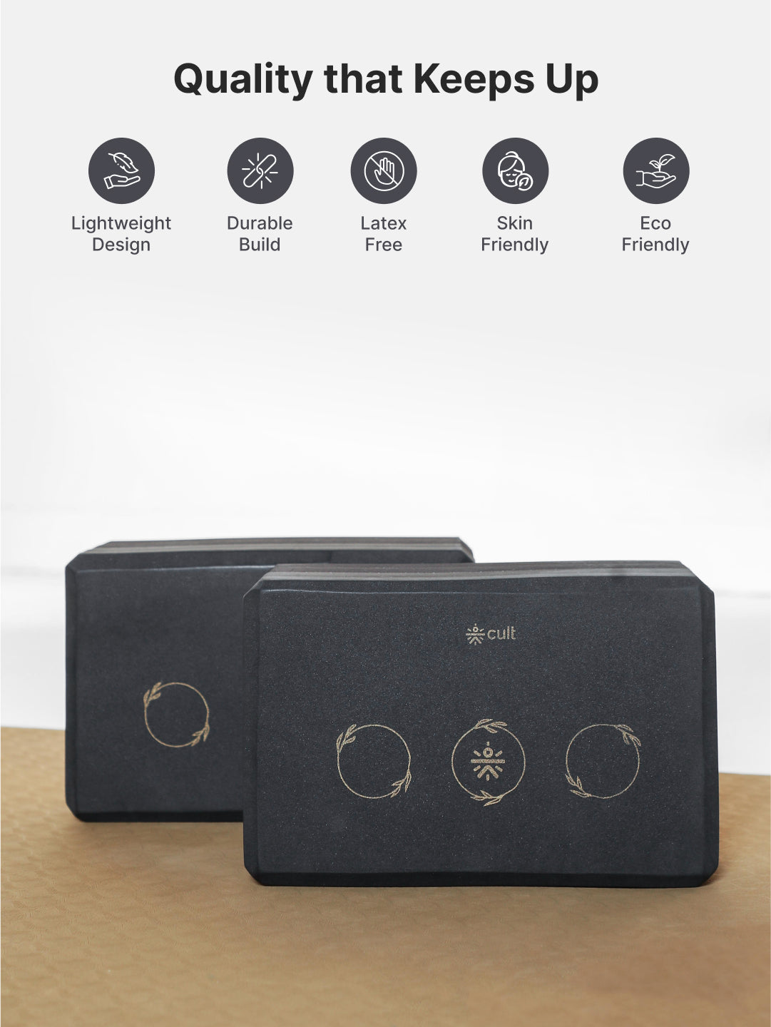 Pack of 2 EVA Yoga Blocks 80mm Black – Non-Toxic, Anti-Skid & Durable