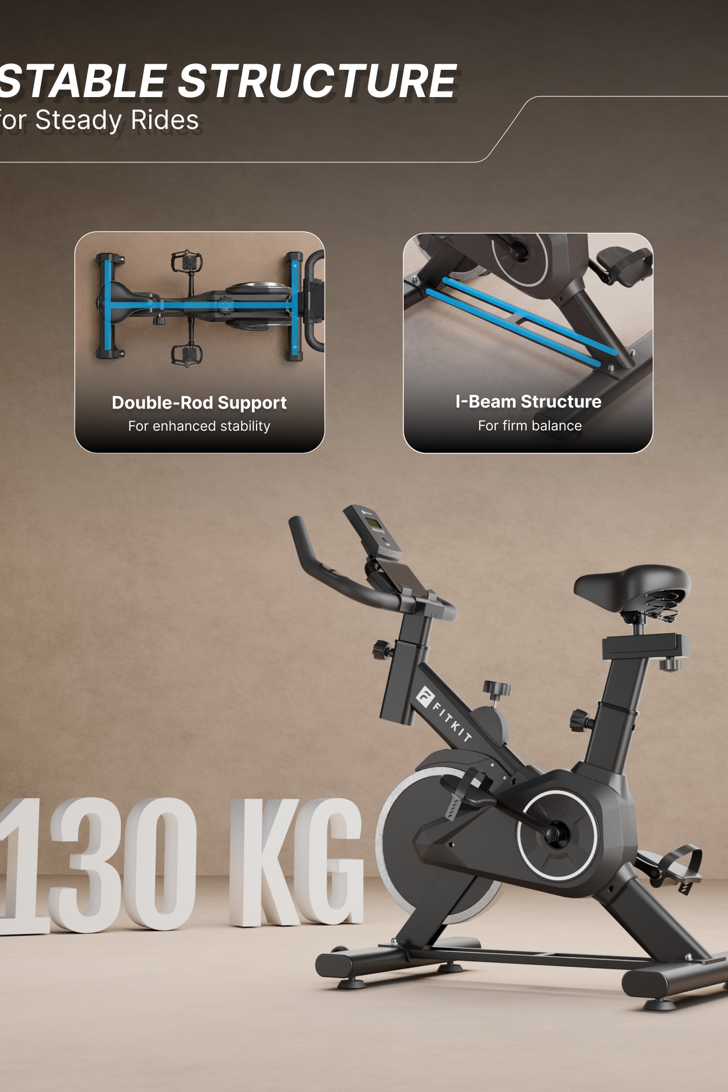 Fitkit by Cult FK8001 Spin Bike with 8Kg Flywheel, LED screen, Adjustable Brake Pad Resistance with Belt Drive System for Fitness at Home Workouts | Max Weight : 130 kg (Black)
