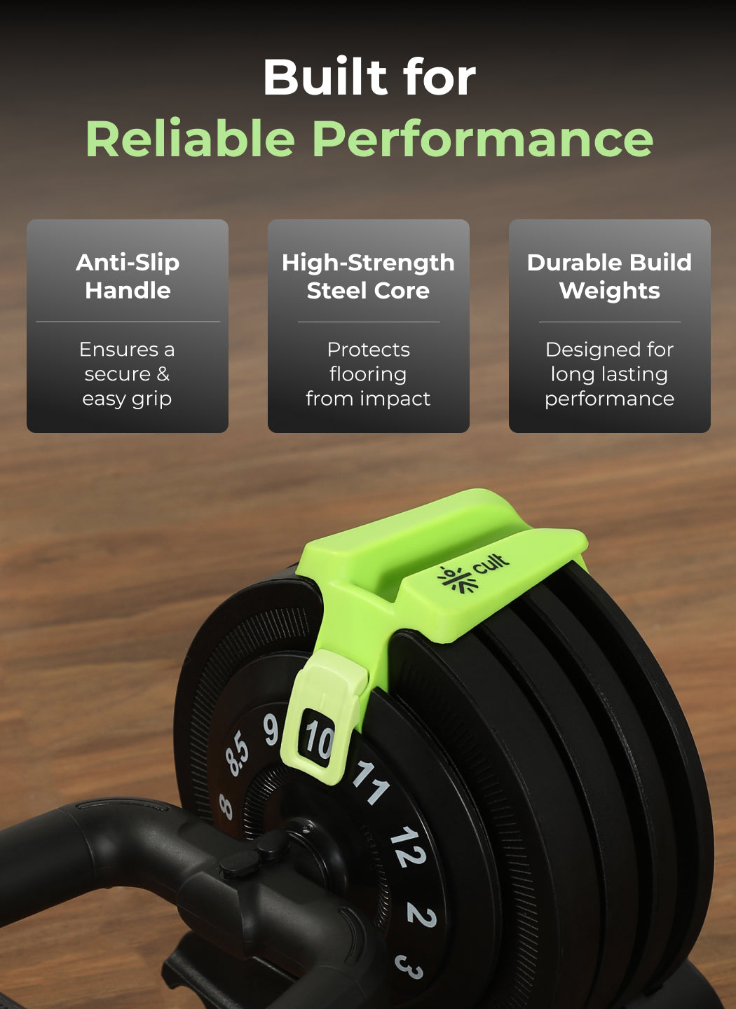 Cult 12Kg Adjustable Kettlebell | 12 Weight Options (2kg-12kg) | One-Hand 1-Second Dial | Compact & Durable Home Gym Kettlebell - Black