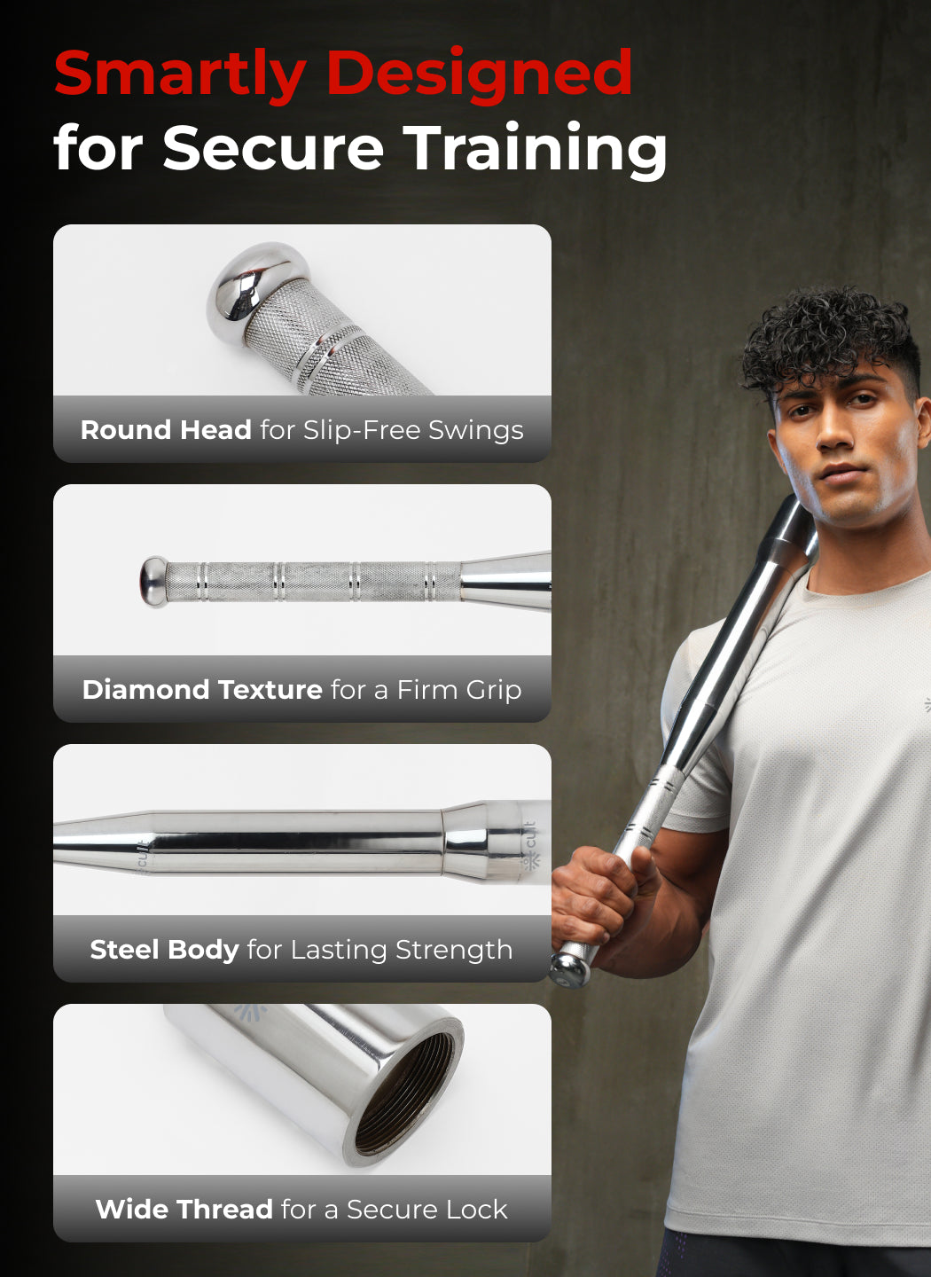 Cult 3-in-1 Adjustable Steel 7.5KG Mudgar for Full Body Training | Silver Indian Clubs (7.5 kg)