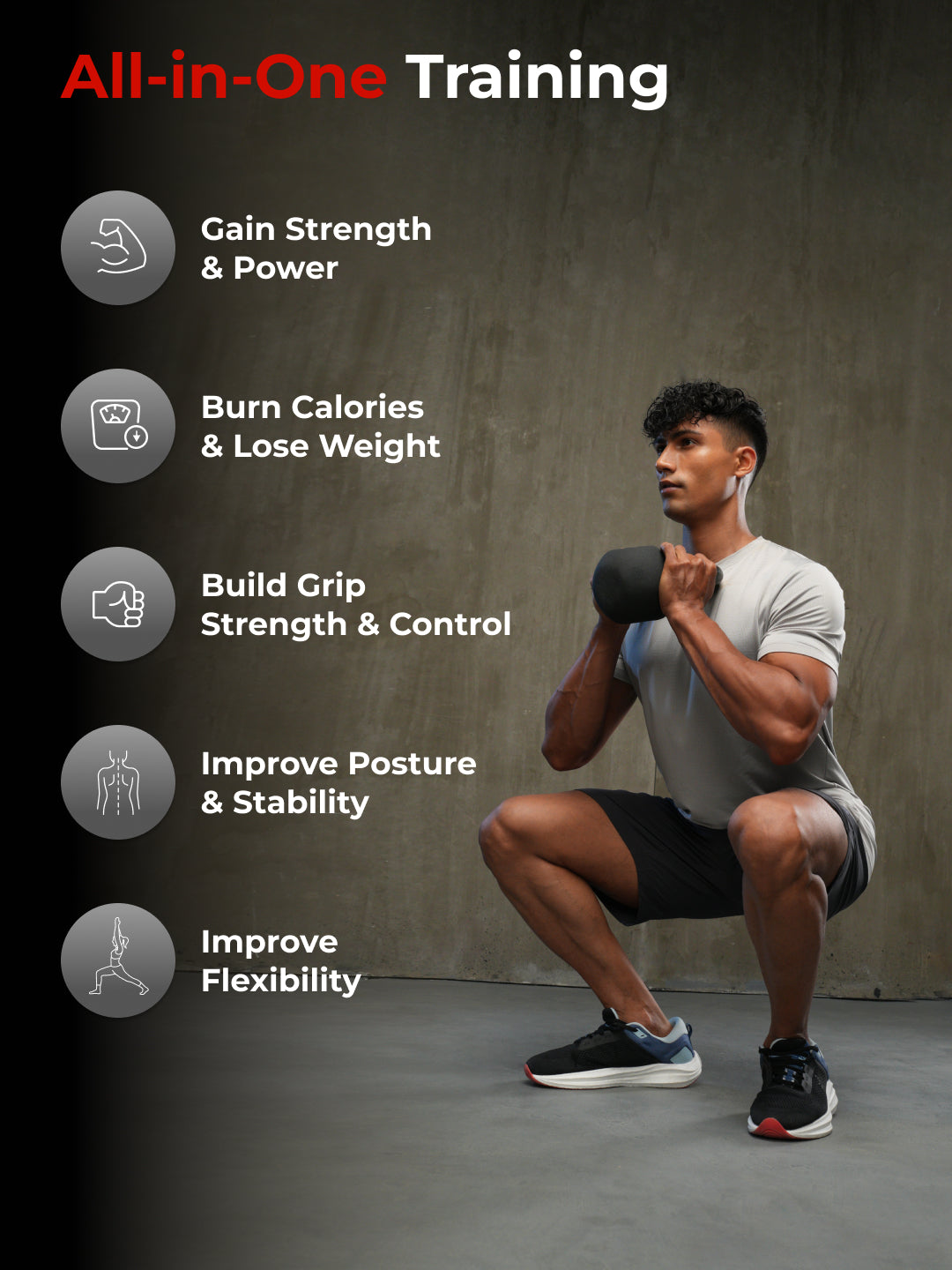 Cult 8kg Neoprene Anti-Slip Grip Kettlebell for Home Workout - Black