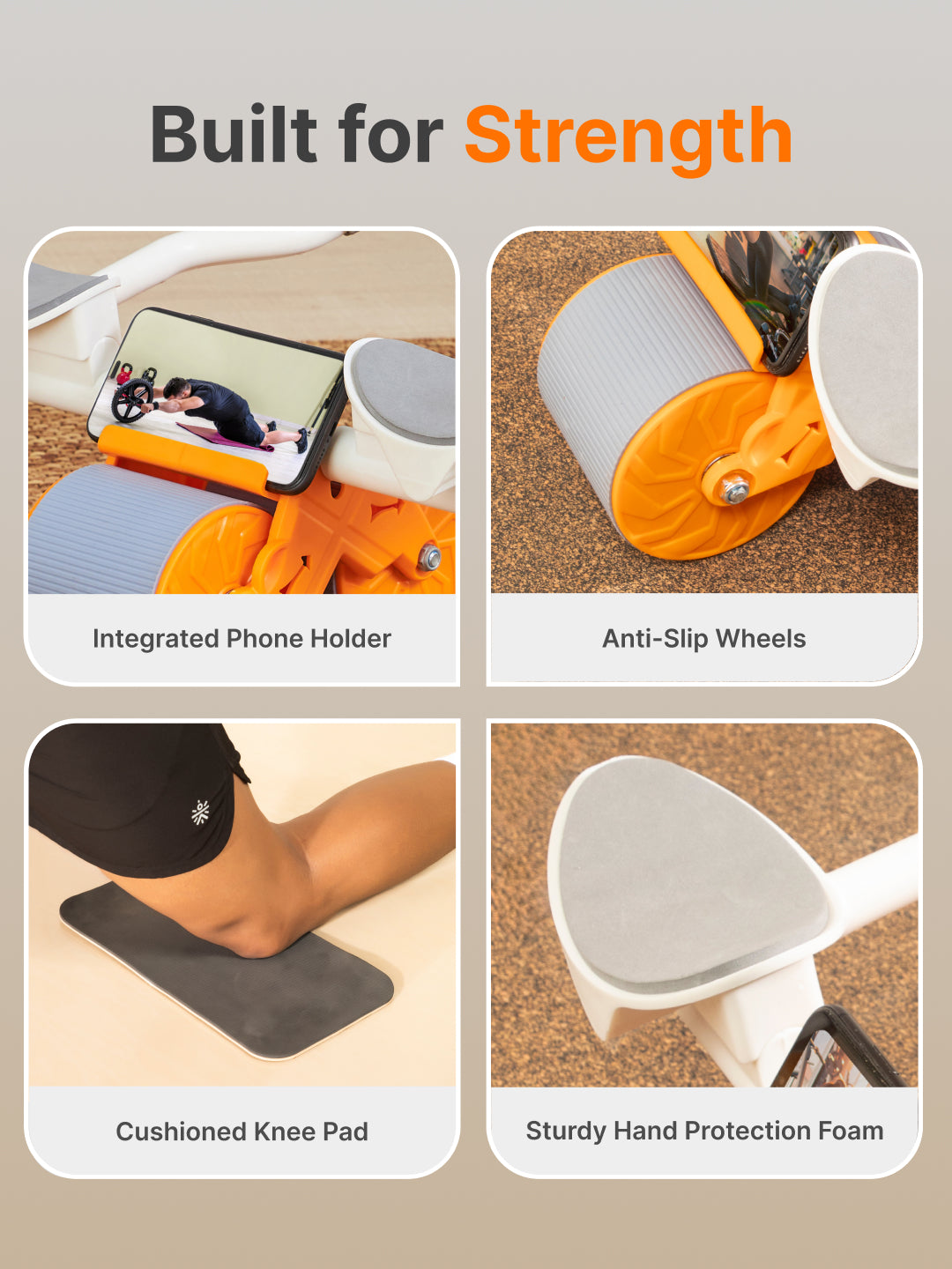 Ab Roller for Men & Women, with Elbow Support, Timer , Mobile Holder