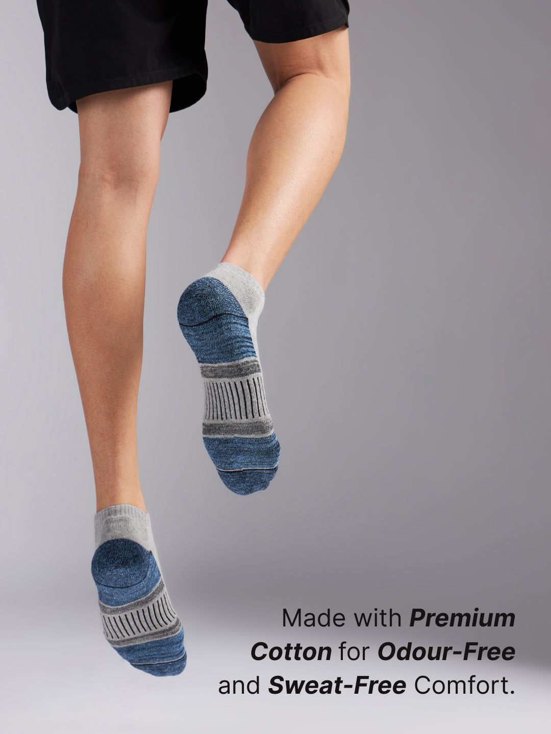 Sports Low Ankle Pack of 3 Grey,White & Black Men's Cotton Socks