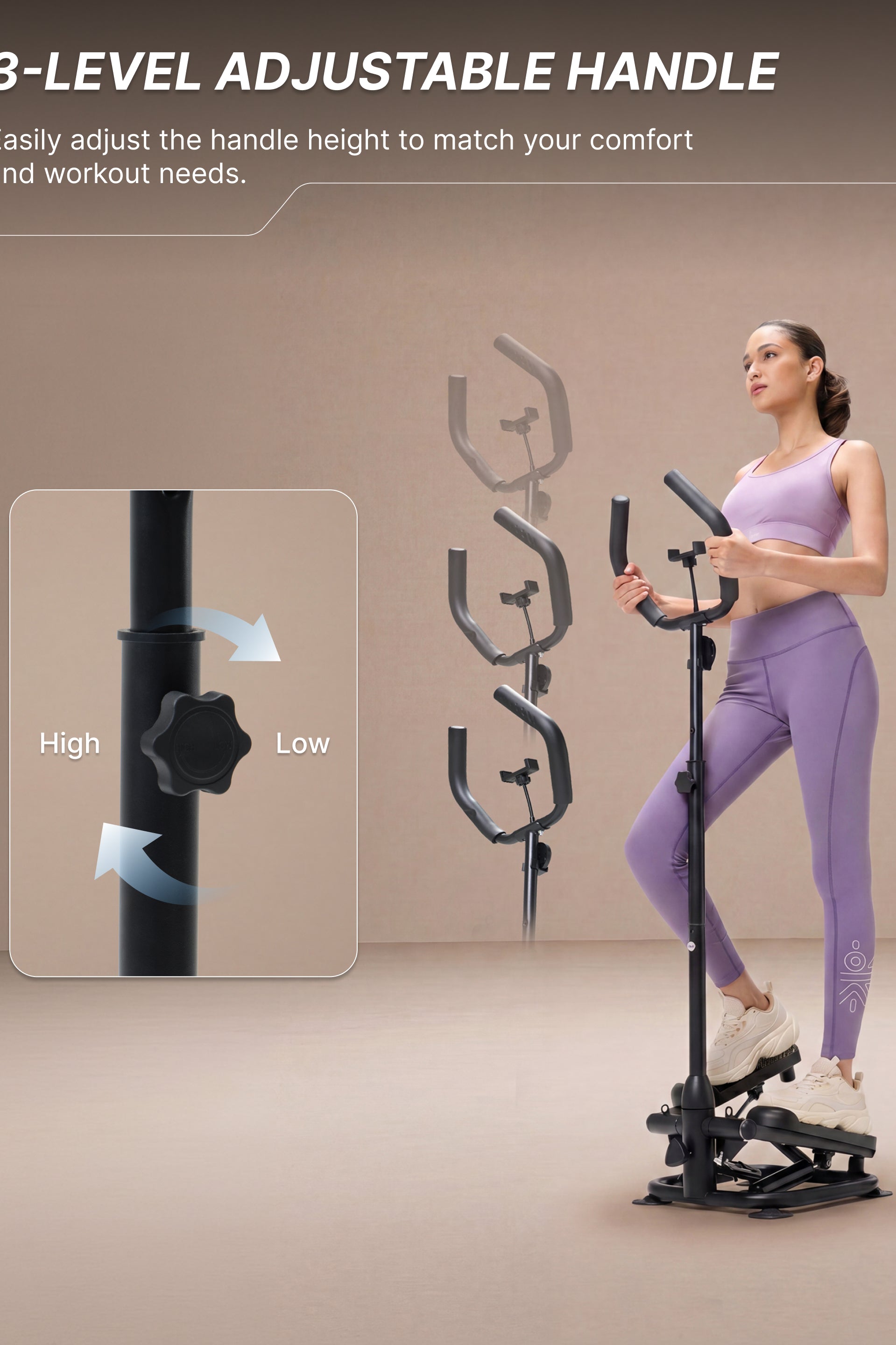 Fikit by Cult Mini Stepper with Handle | Anti-Slip Wide Pedals | Versatile Home Exercise Machine | Sturdy Design | Compact for Home Workout - Black