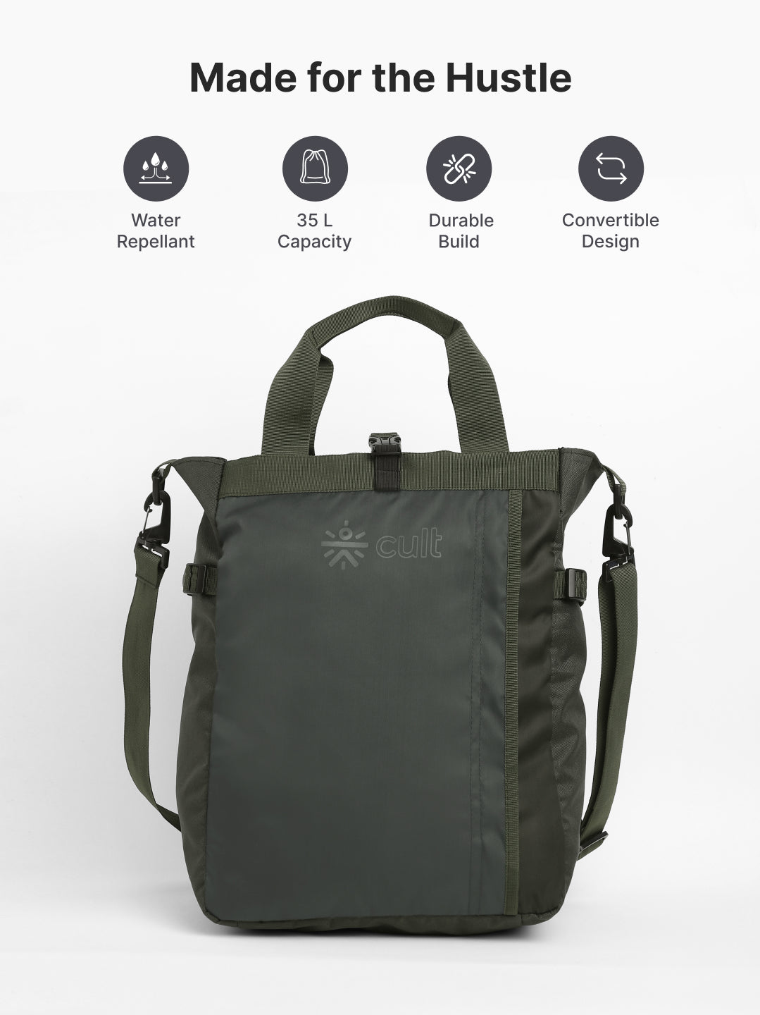 Work to Play Laptop Backpack 35L - Water-Repellent, Multi-Functional Bag with Trolley Sleeve & Shoe Cover Olive