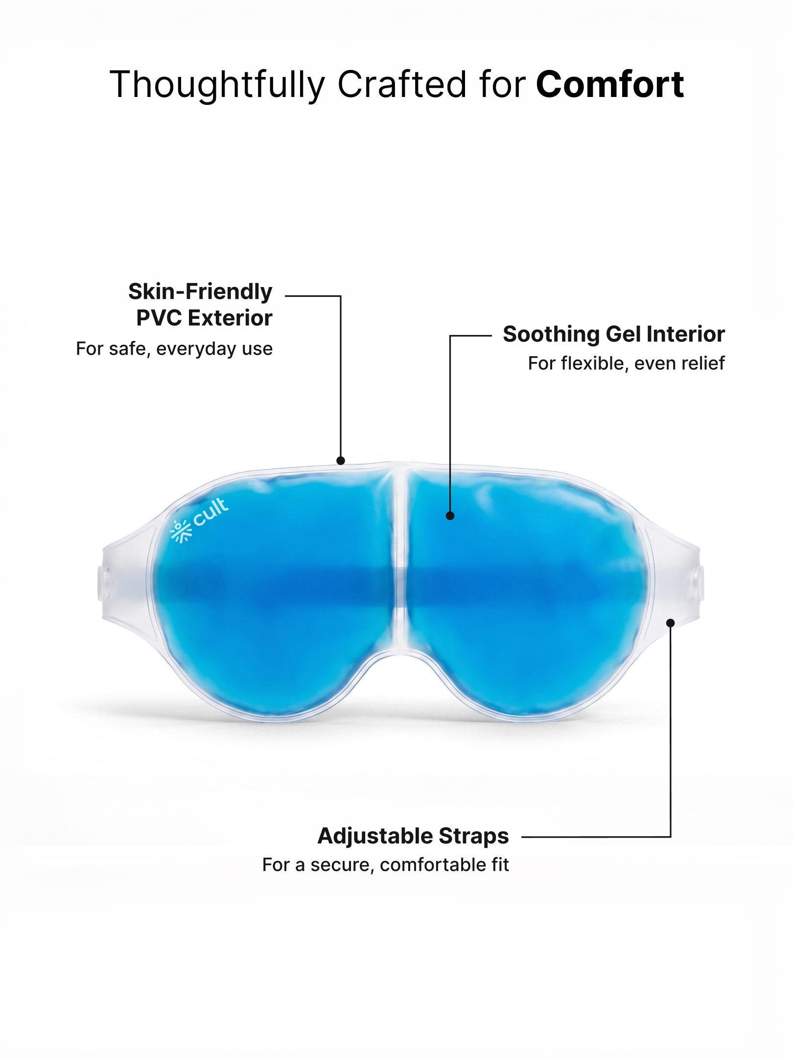 Cult Cooling Eye Gel Mask for Dark Circles, Puffiness & Dry Eyes | Reusable Hot & Cold Compression Pad for Migraine Relief, Strain & Swelling | Skin-Safe Face Pack (Blue, Pack of 1)