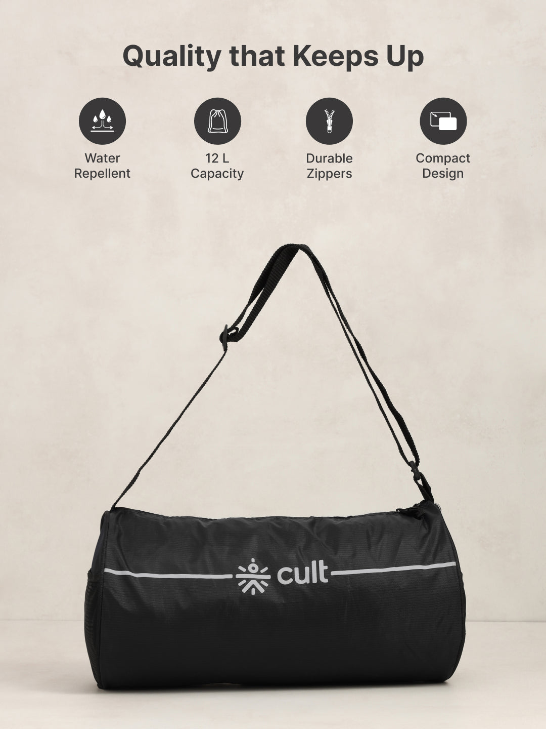 Duffle Bag Unisex Adjustable Strap Mesh pocket Gym & Sport Bag Black 12 L