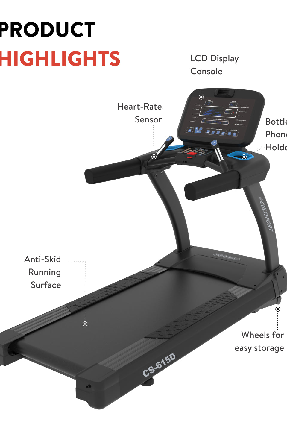 Cult OptiRun Prime CS615D Treadmill | 4HP Motor Power | Max Weight Support: 180Kg | Max Speed - 20kmph (with 6 months extended warranty)