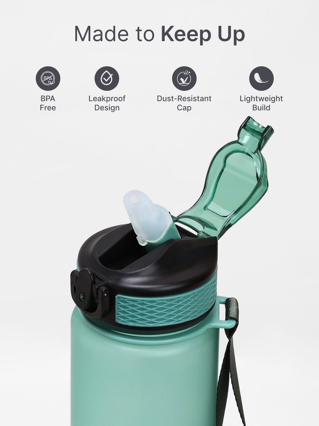 cult Motivational Bottle 1L Unisex Time Mark Sipper with Straw Mint Green