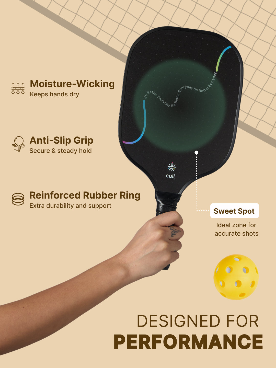 Pickle Ball Unisex Tough Fibreglass Material – Lightweight & Durable Cushion Comfort Handle Grip Includes 2 Paddles (Black), 2 Indoor Balls (Yellow), 2 Outdoor Balls (Orange) & Bag