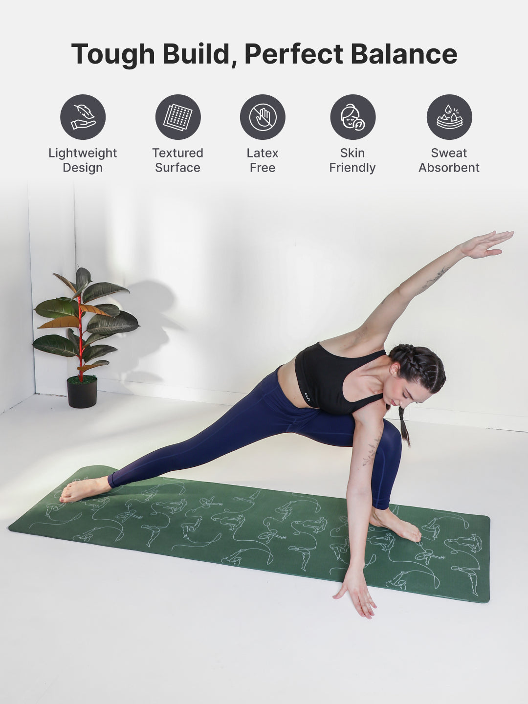 Cult TPE Yoga Mat, Non-Toxic Latex-Free, Anti-Slip, Extra-Thick Cushioning, Tear-Resistant, Travel Strap 6mm (Forest Green)