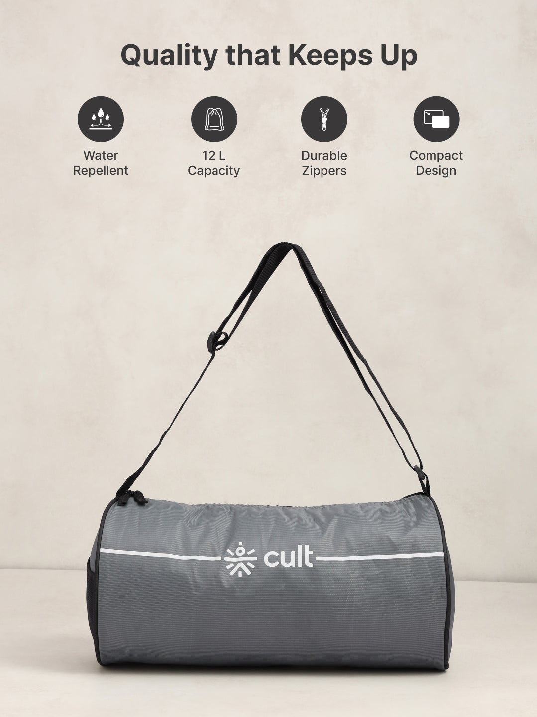 Duffle Bag Unisex Adjustable Strap Mesh pocket Gym & Sport Bag Grey 12 L