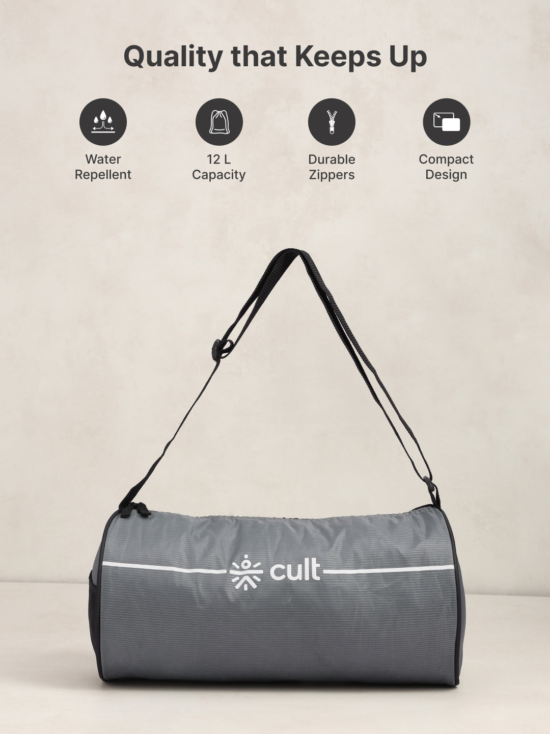 Duffle Bag Unisex Adjustable Strap Mesh pocket Gym & Sport Bag Grey 12 L