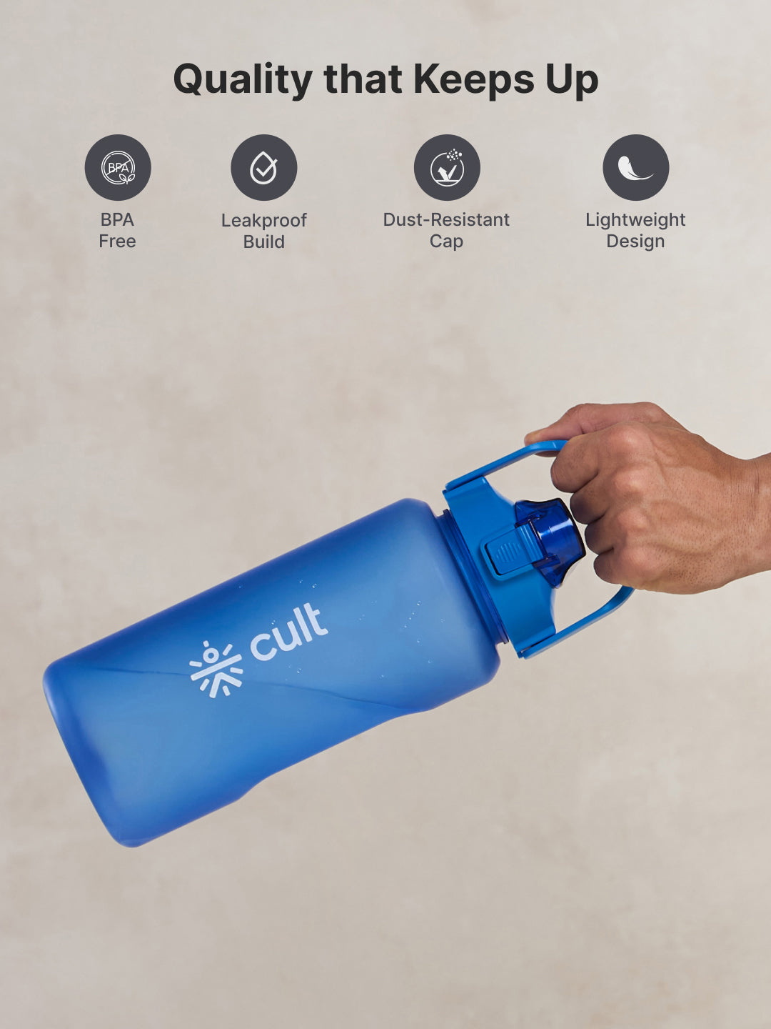 CULT Motivational Water Bottle 2L with Time Marker & Straw Large BPA-Free Gym Sipper Bottle, Portable Sports Water Bottle for Men & Women (Blue)