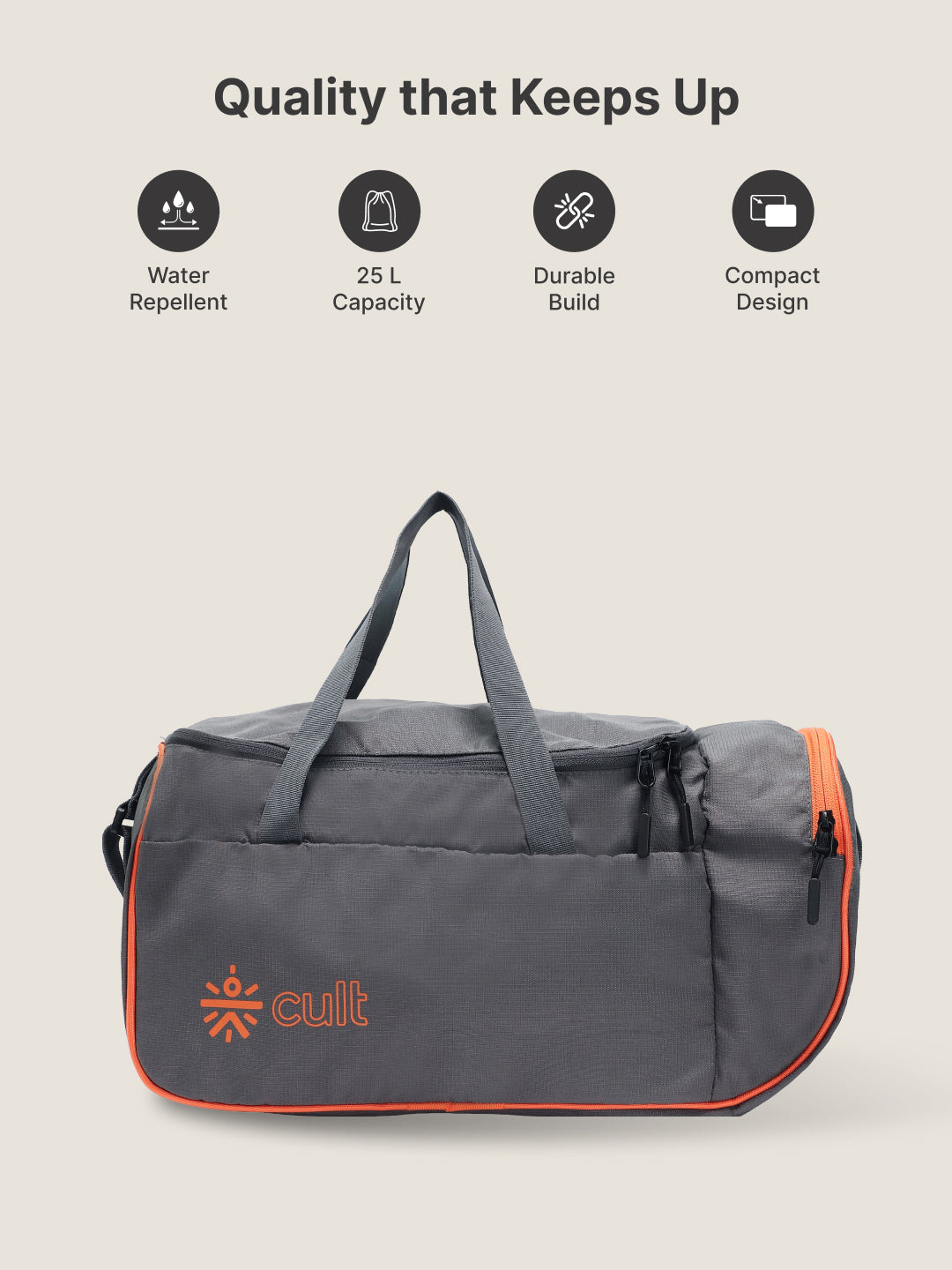 Foldable Duffle Bag 25L with Adjustable Strap Grey
