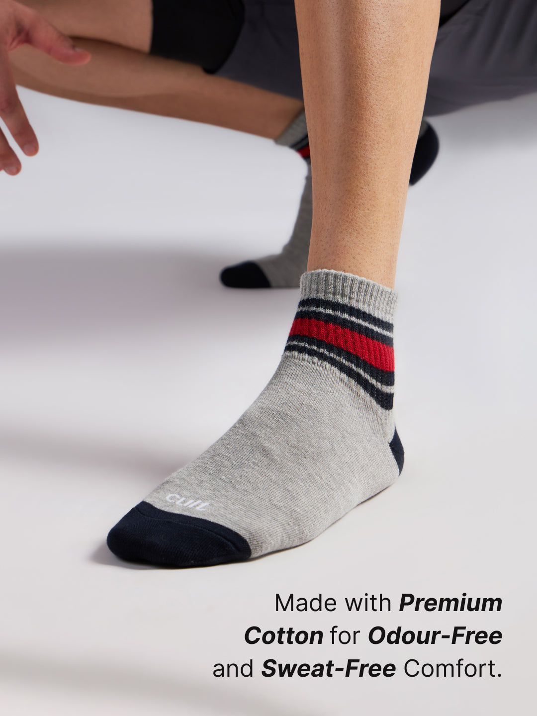 Sports Ankle Length Pack of 3 Grey Men's Cotton Socks