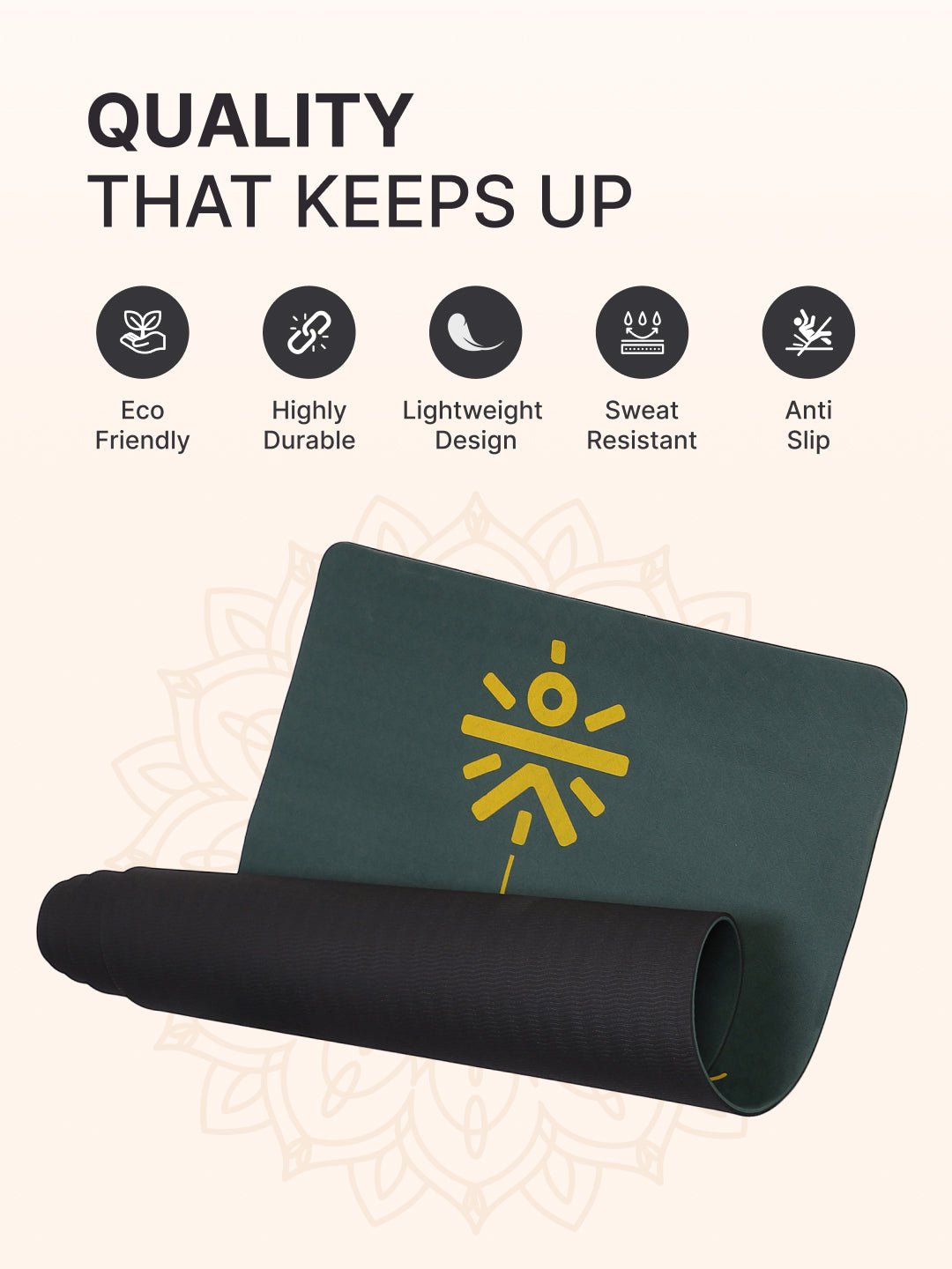 CULT Premium TPE Yoga Mat with Alignment Marks 6mm Thick Non-Slip Exercise & Pilates Mat for Men & Women, Eco-Friendly, Sweat-Resistant with Carry Strap Green