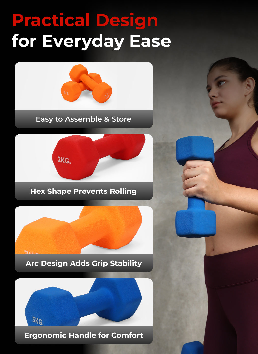 Cult Neoprene Dumbbells Combo for Home Gym Exercise (2kg + 3kg + 5kg Set) 20kg | Dumbbells with Rack