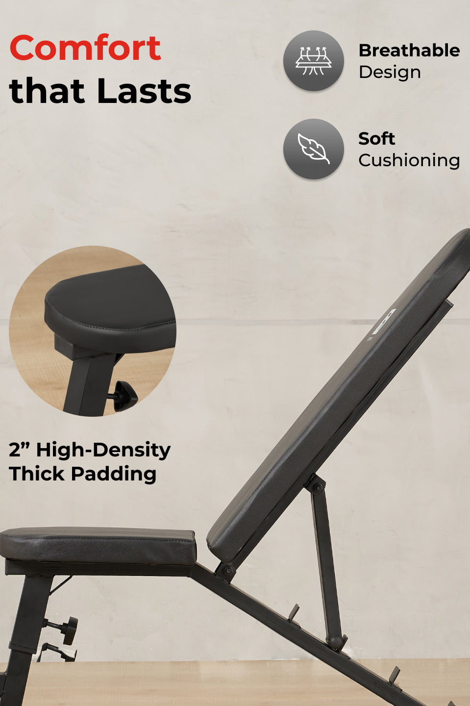 FITKIT by Cult Adjustable Bench for Home Workout with Leg Support | 350kg Weight Capacity