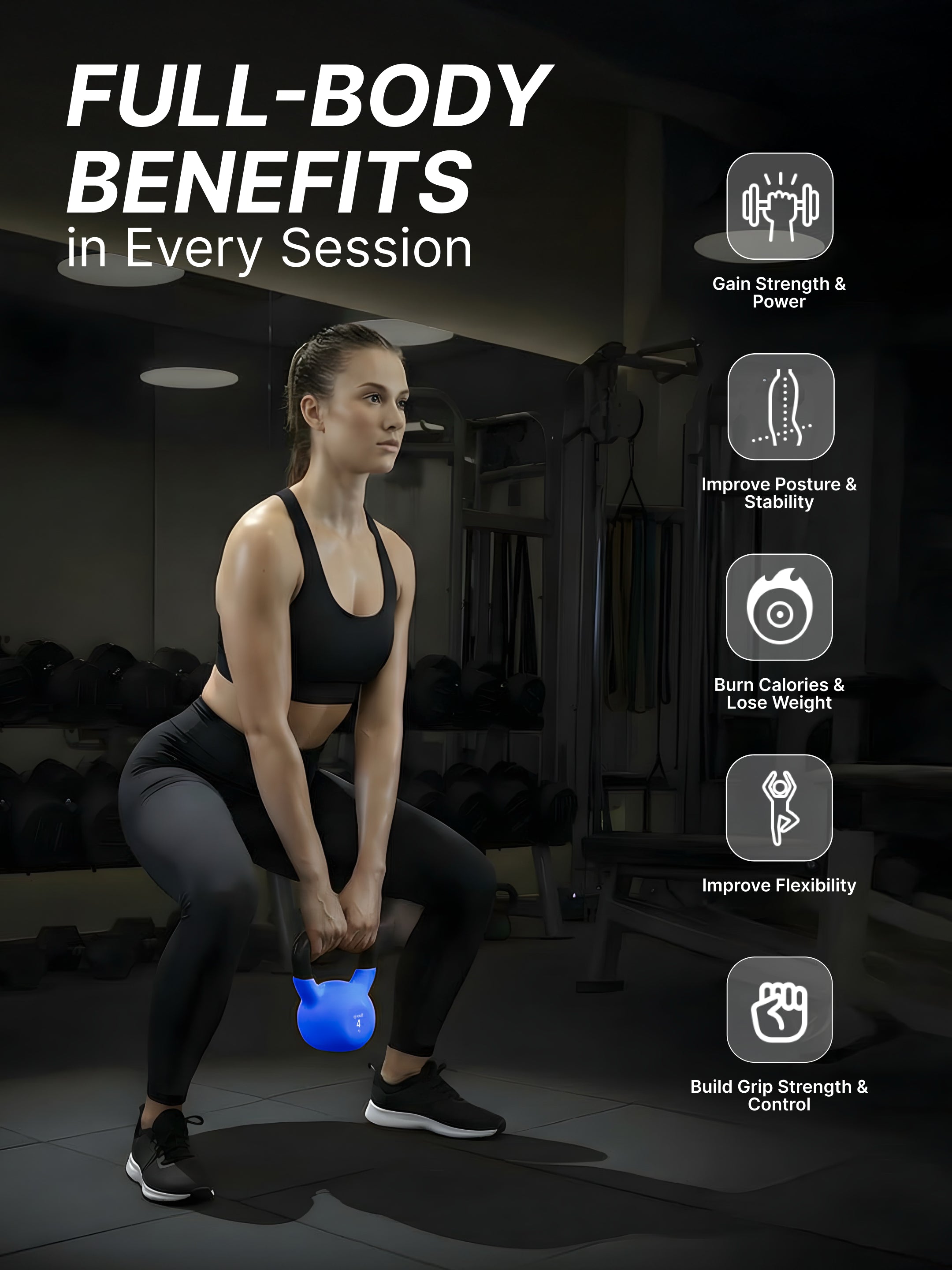 Cult 4kg Neoprene Anti-Slip Grip Colored Kettlebell for Home Workout - Blue