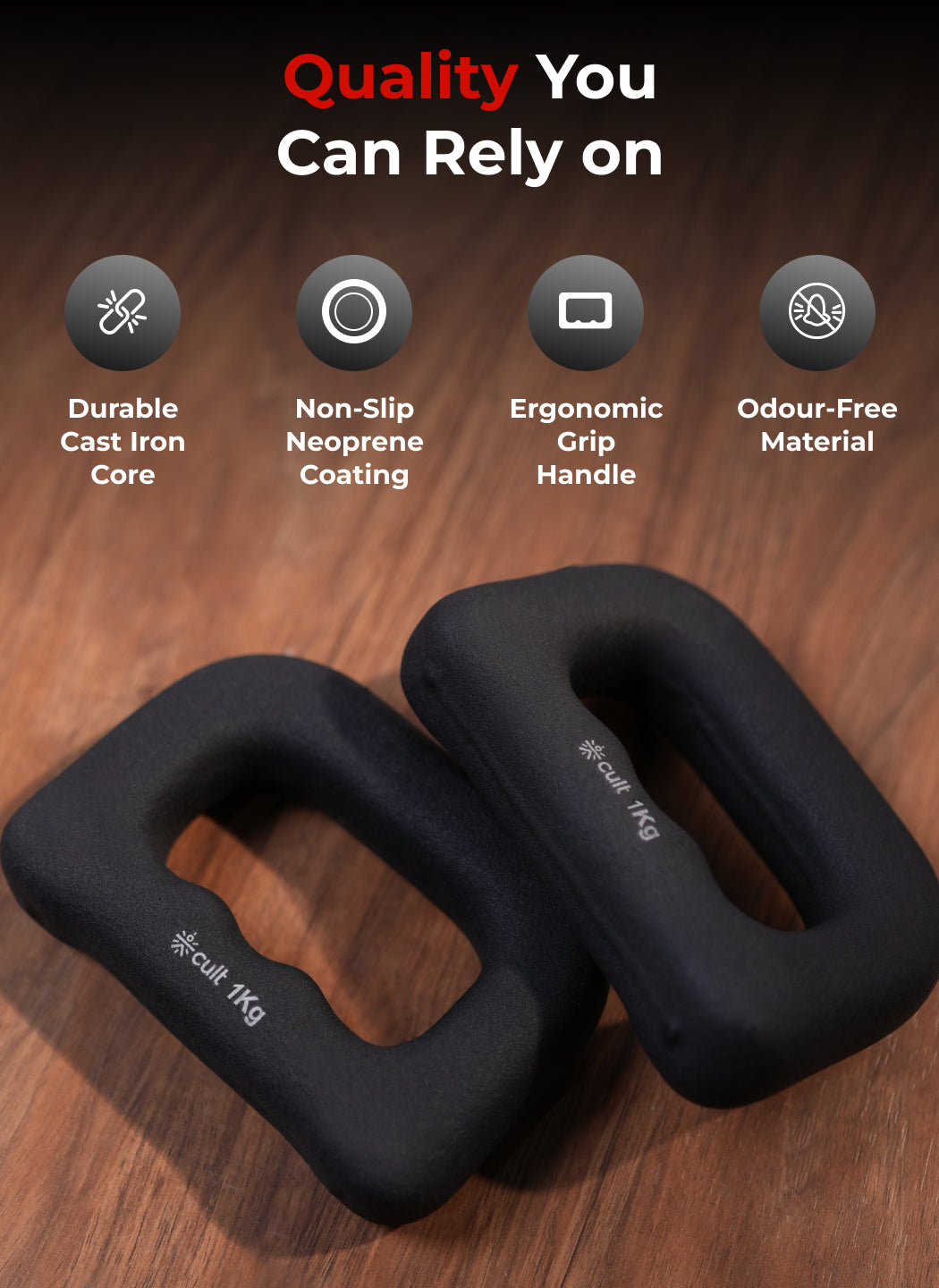 Cult UniFlex 1Kg x 2 Neoprene Hand Dumbbells | Anti-Slip Weights for Aerobics & Home Workouts