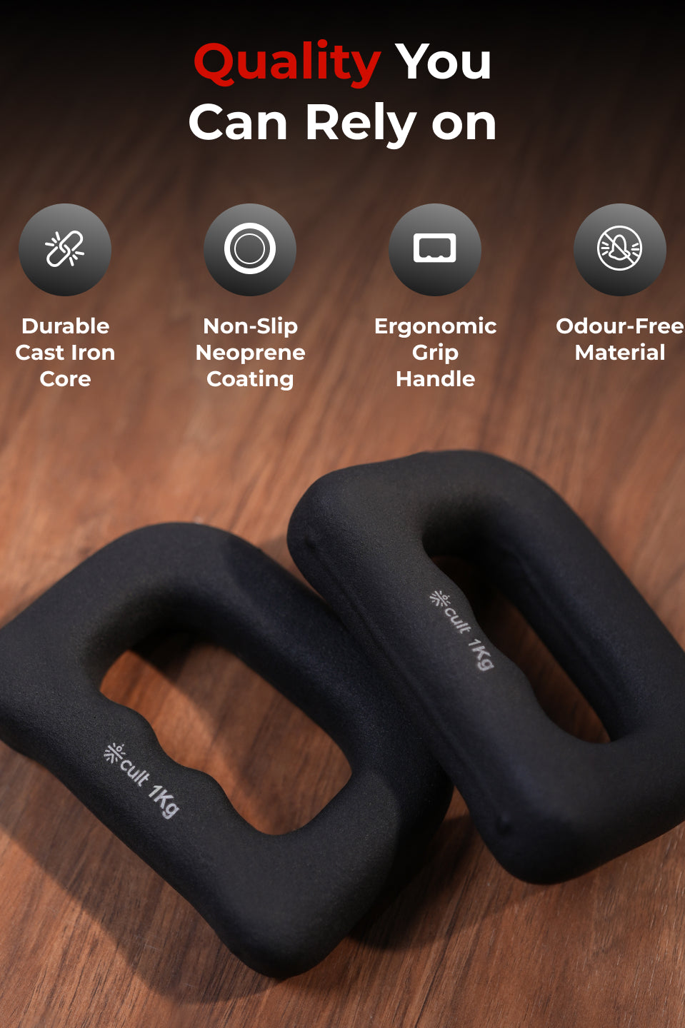 Cult UniFlex 1Kg x 2 Neoprene Hand Dumbbells | Anti-Slip Weights for Aerobics & Home Workouts