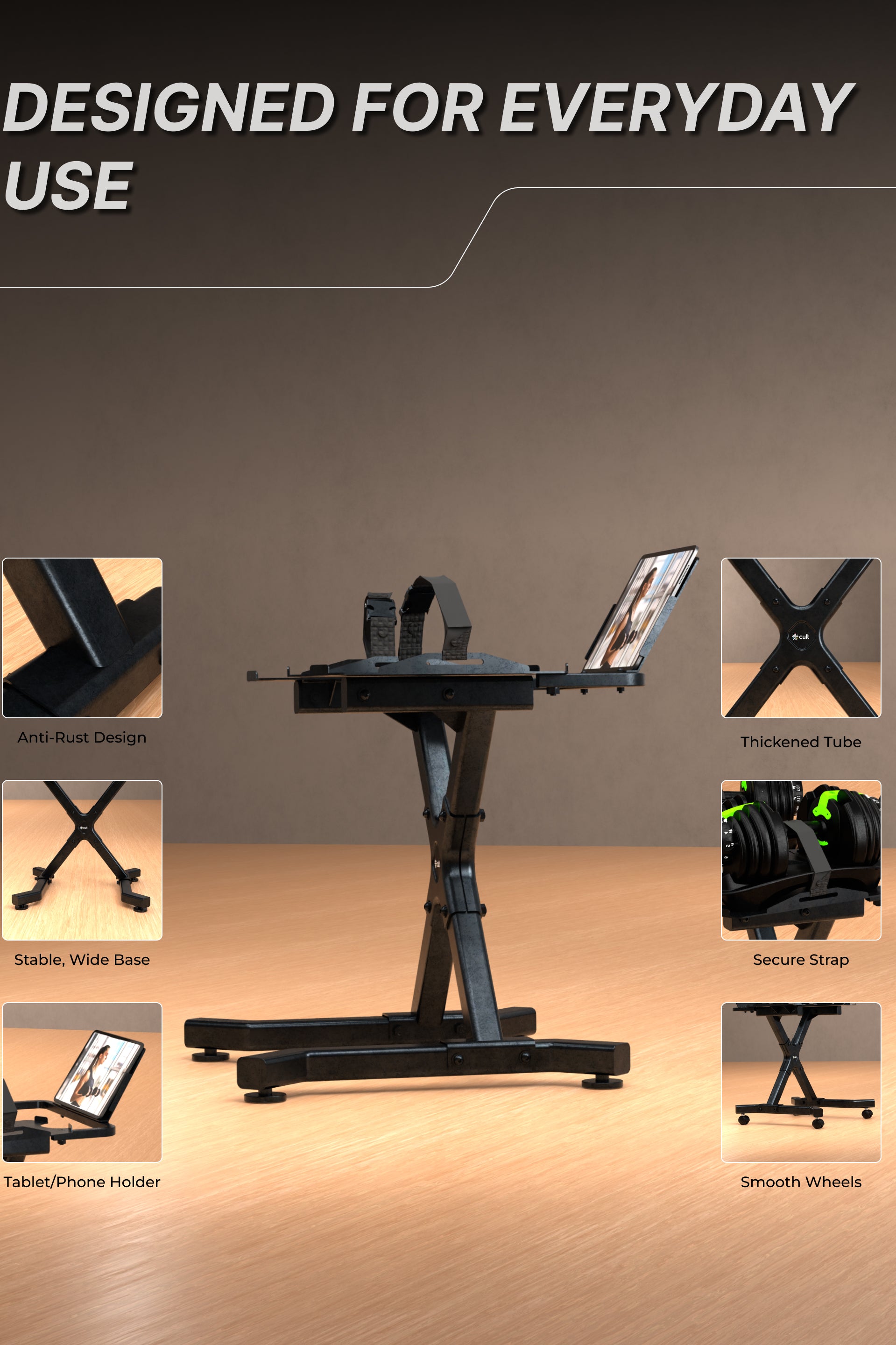 Cult Dumbbell Stand | 100 KG Weight Capacity | With Wheels & Tablet Holder | Protected Edges | Compact Home Gym Storage (6 Months extended Warranty only on Cultstore.com)