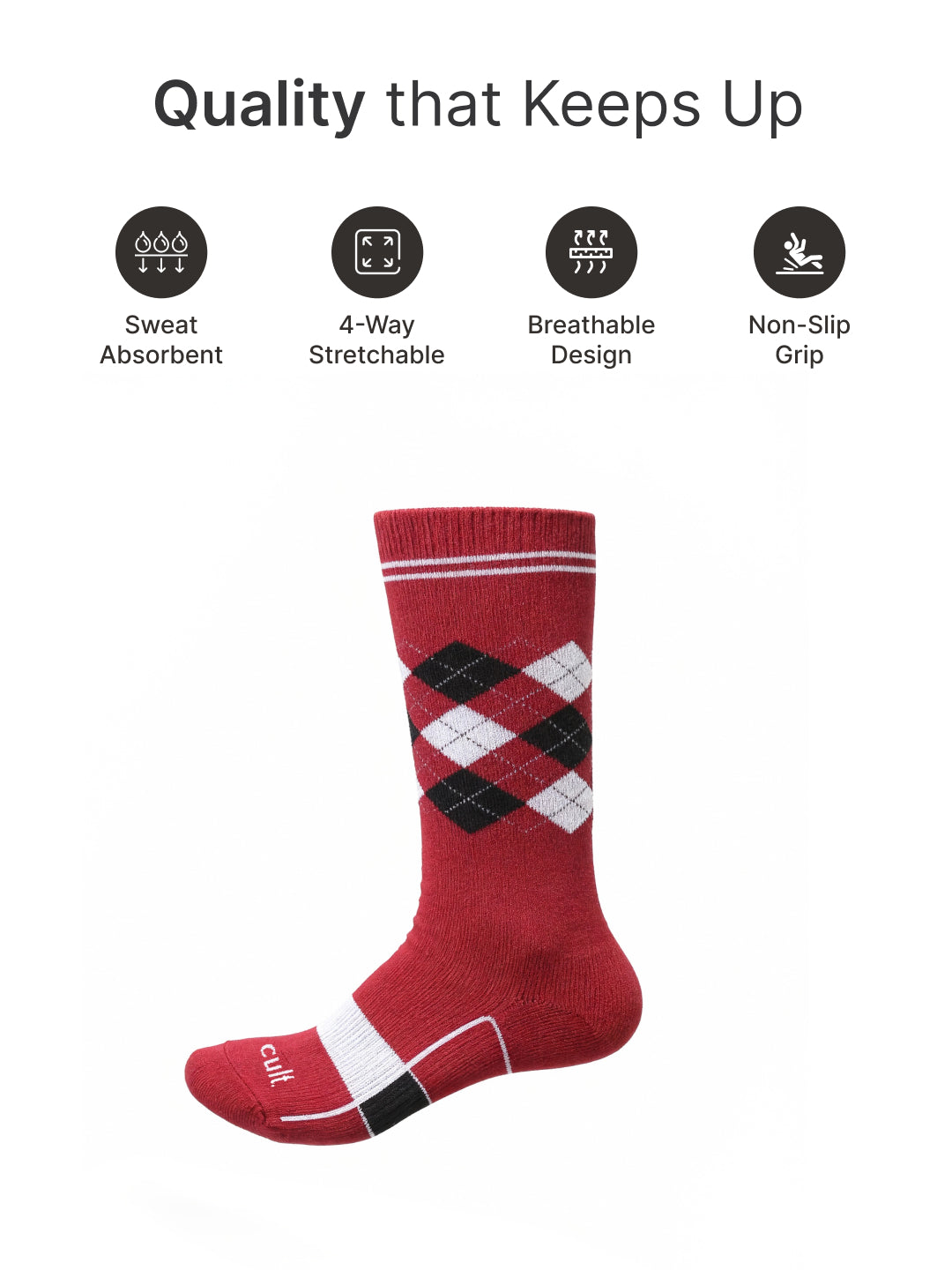 Cult Football/Soccer Patterned Men's Terry Cotton Socks Pack of 2-White & Maroon