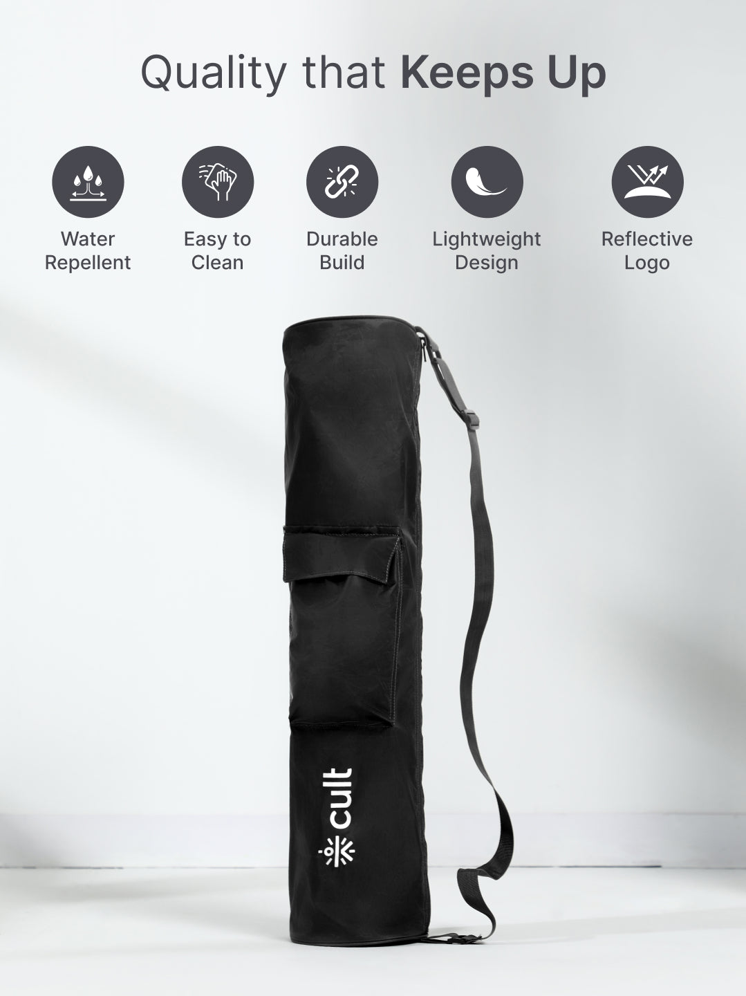 cult Yoga Mat Bag Black with Adjustable Shoulder Strap Fits Up to 6mm Mat