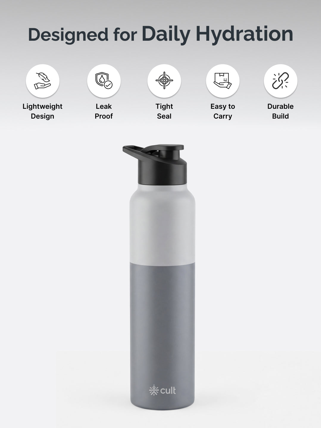 cult Steel Bottle 1Ltr With Sports Cap Dual Grey
