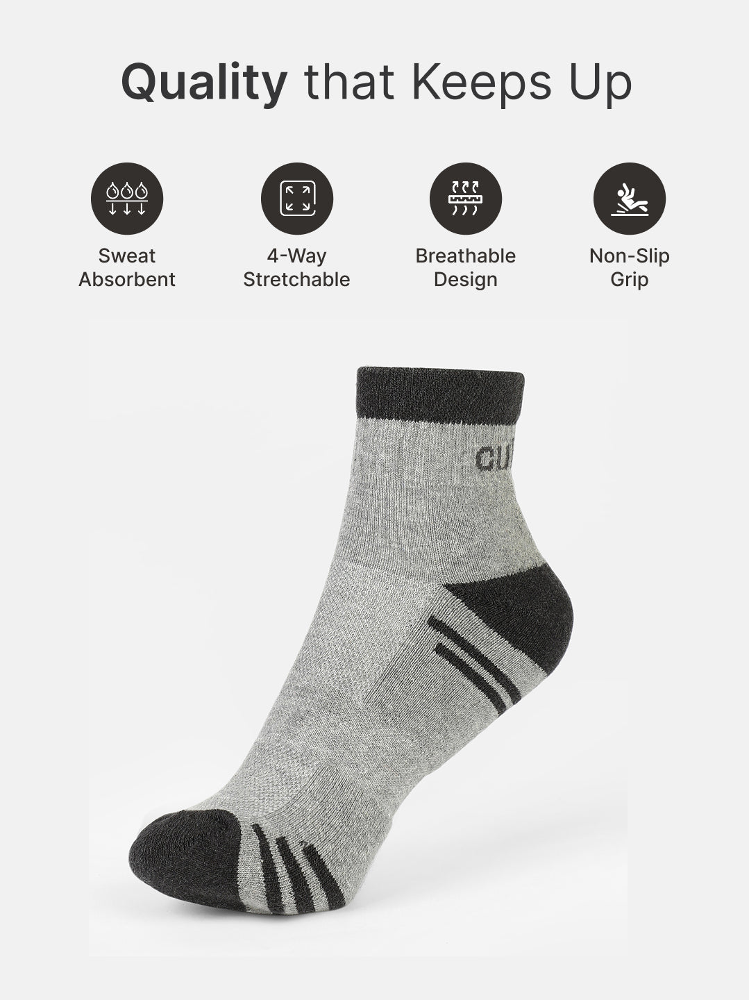 Sports Ankle Length Pack of 3 Colorblocked Anthara,Black & Grey Men's Cotton Socks