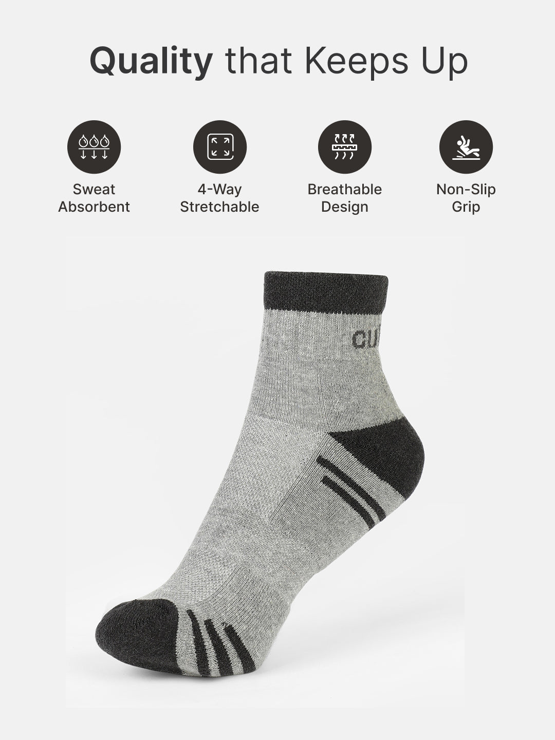 Sports Ankle Length Pack of 3 Colorblocked Anthara,Black & Grey Men's Cotton Socks