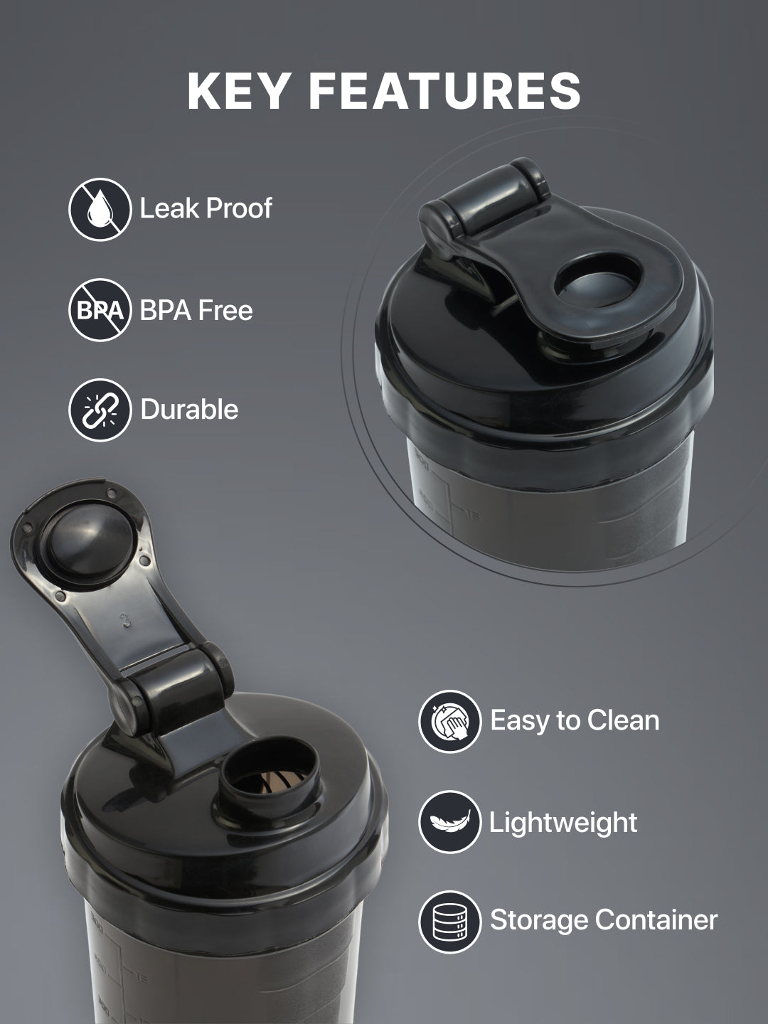 cult Gym Spider Shaker Bottle 550ml Shaker for Protein Shake 2 Storage Compartment Gym Protein Shaker For Workout Shaker Bottle For Men & Women Black