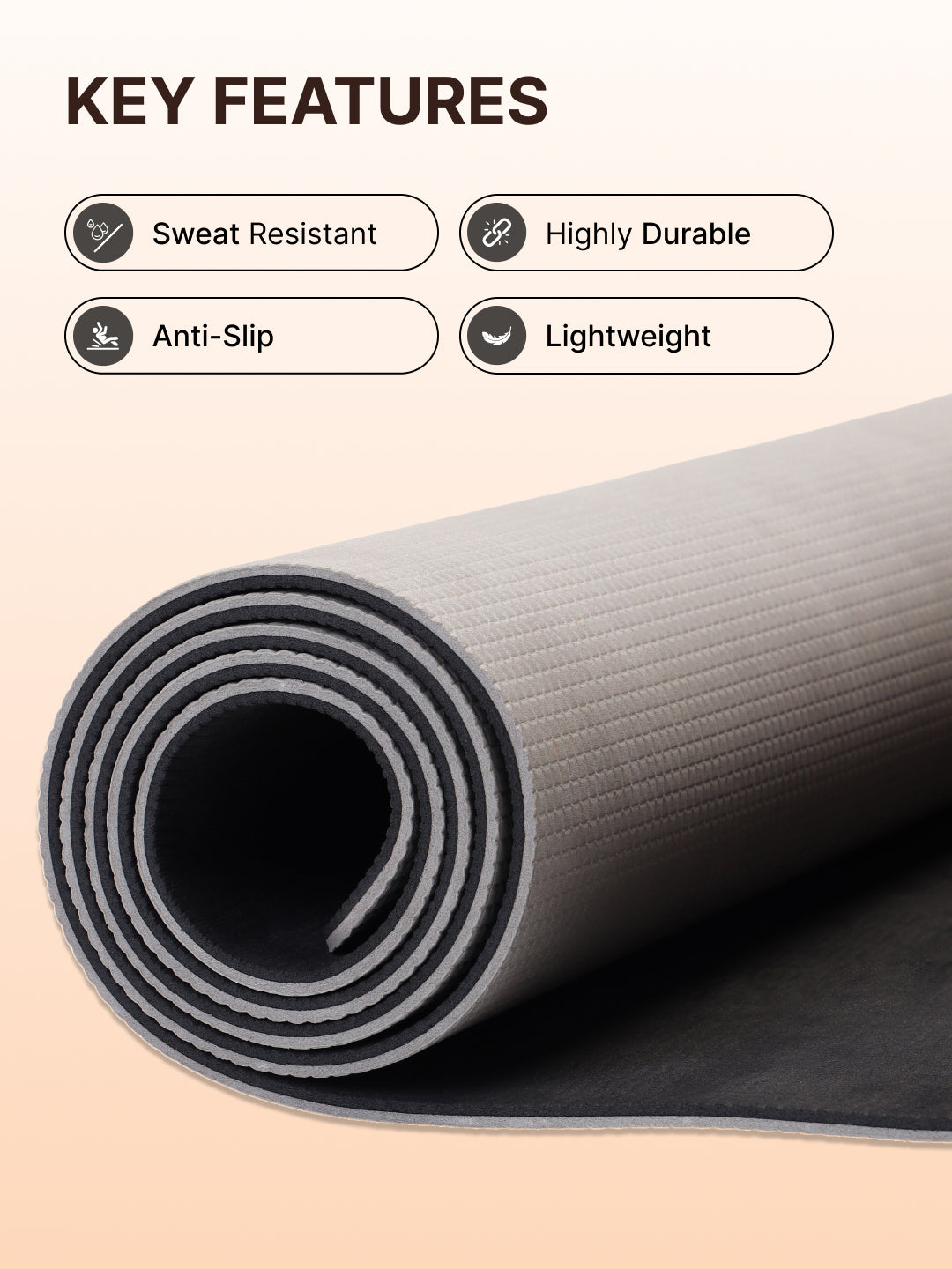 EVA 5mm Yoga Mat with carry strap with Yoga Wheel Grey