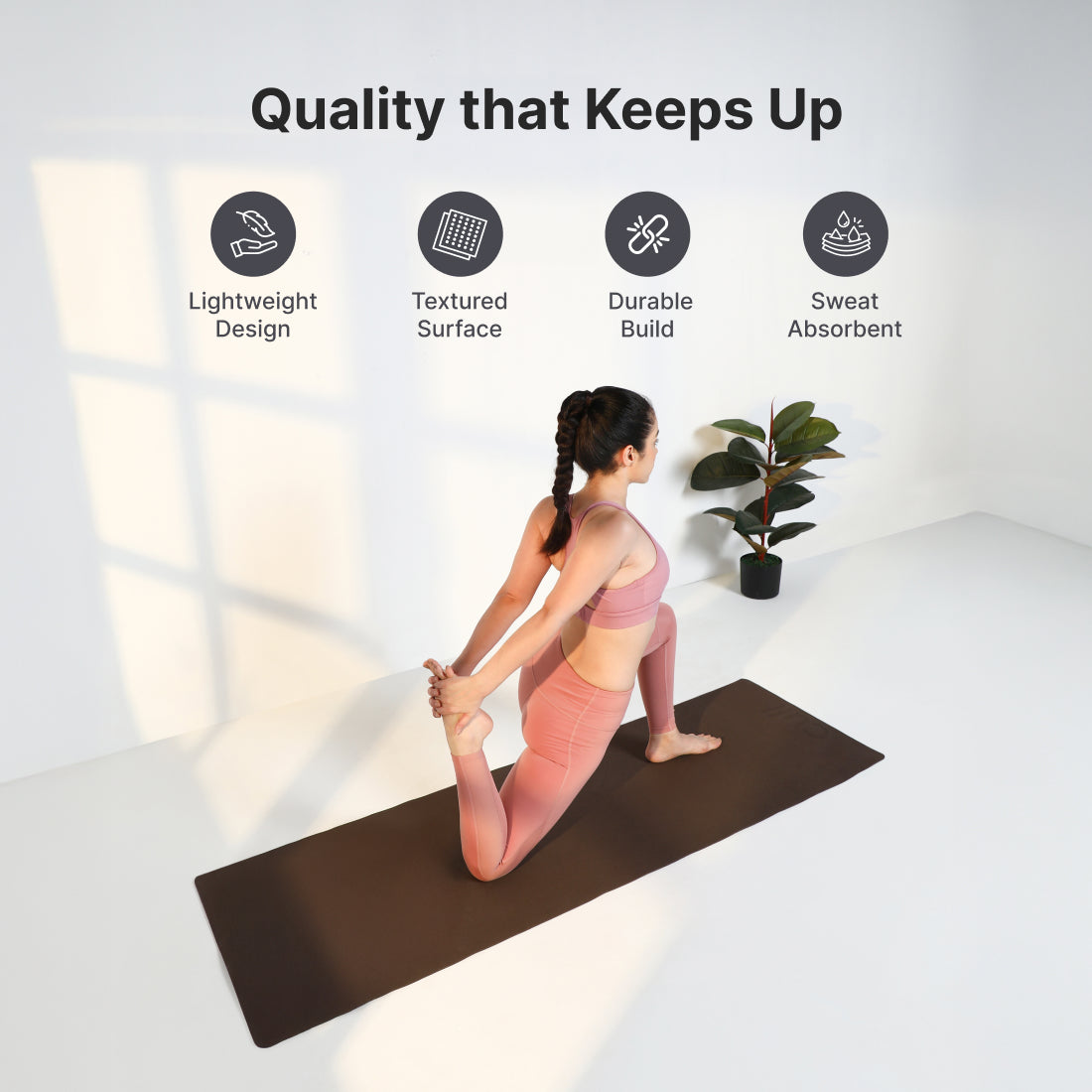 Cult Yoga Mat EVA 4mm with Carry Strap Non-Slip, Lightweight, Cushioned & Sweat-Resistant Exercise Mat Durable, Portable & Eco-Friendly Workout Mat for Yoga, Pilates, Home Gym & Fitness Brown