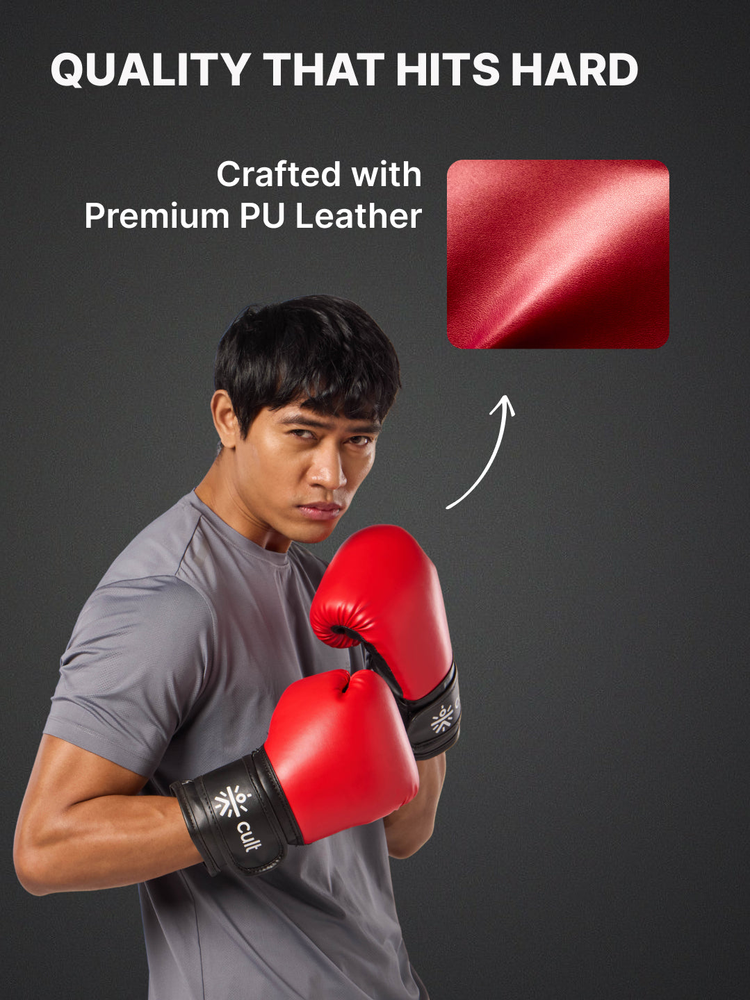 cult Neo PU Boxing Gloves for Men & Women Foam Padding Thickness 25mm Punching Bag Gloves for Boxing, Training, Kickboxing, Muay Thai, MMA Red and Black