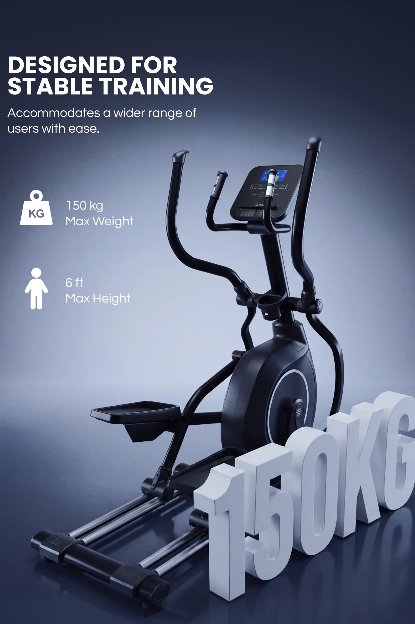 Cult Stratus Elliptical Cross Trainer for Home | 150 kg Capacity | 19.6-Inch Natural Stride | 16-Level Electronic Magnetic Resistance | LED Display
