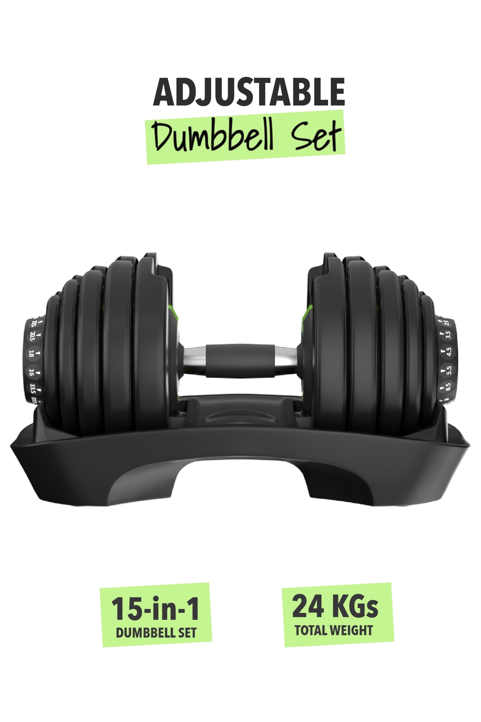 24 kg Compact Adjustable Dumbbell (2.5kg to 24kg), Easy Weight Change: 15-in-1 (1 piece) (6 Months extended Warranty only on Cultsport.com)