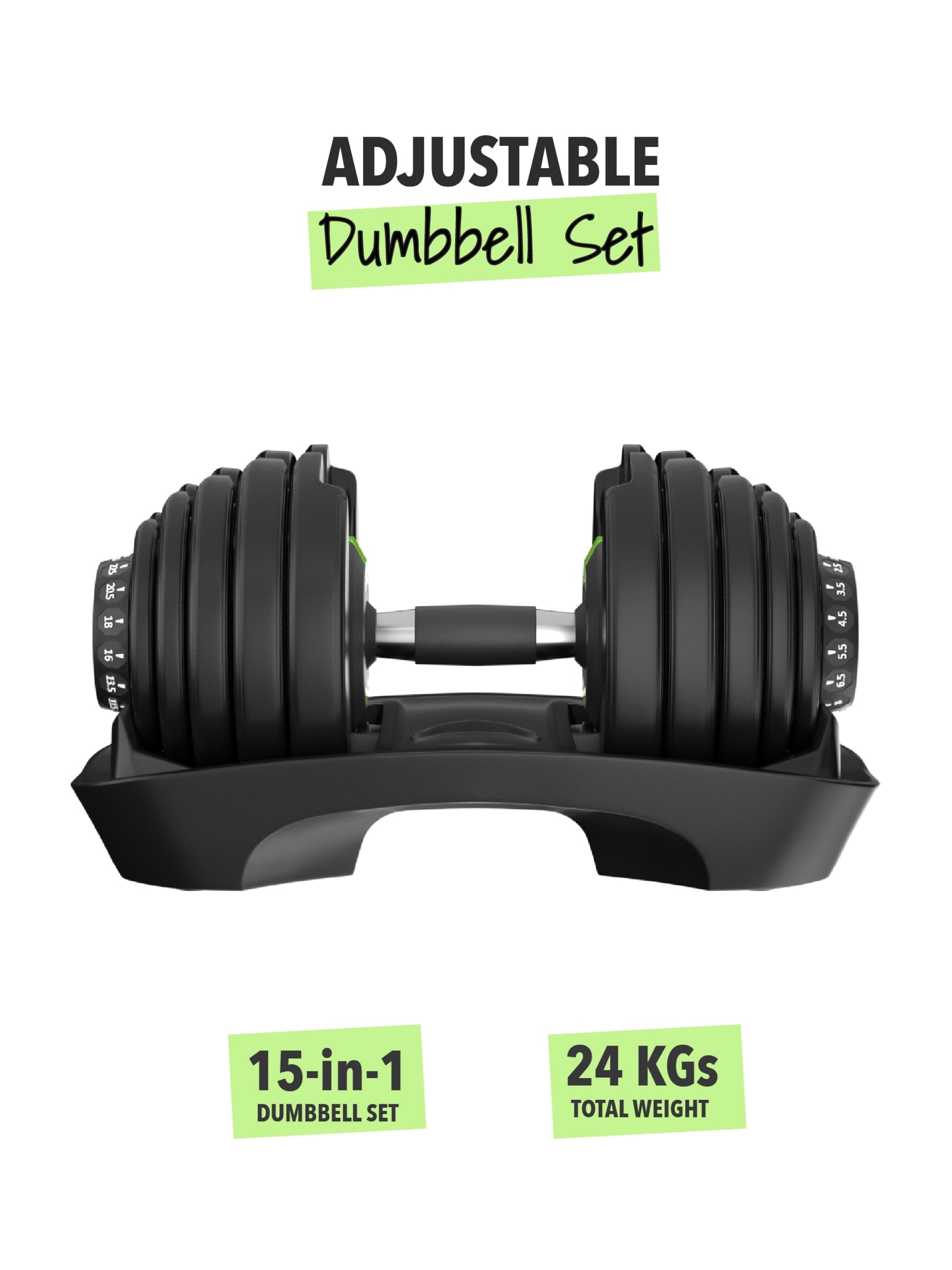 24 kg Compact Adjustable Dumbbell (2.5kg to 24kg), Easy Weight Change: 15-in-1 (1 piece) (6 Months extended Warranty only on Cultsport.com)