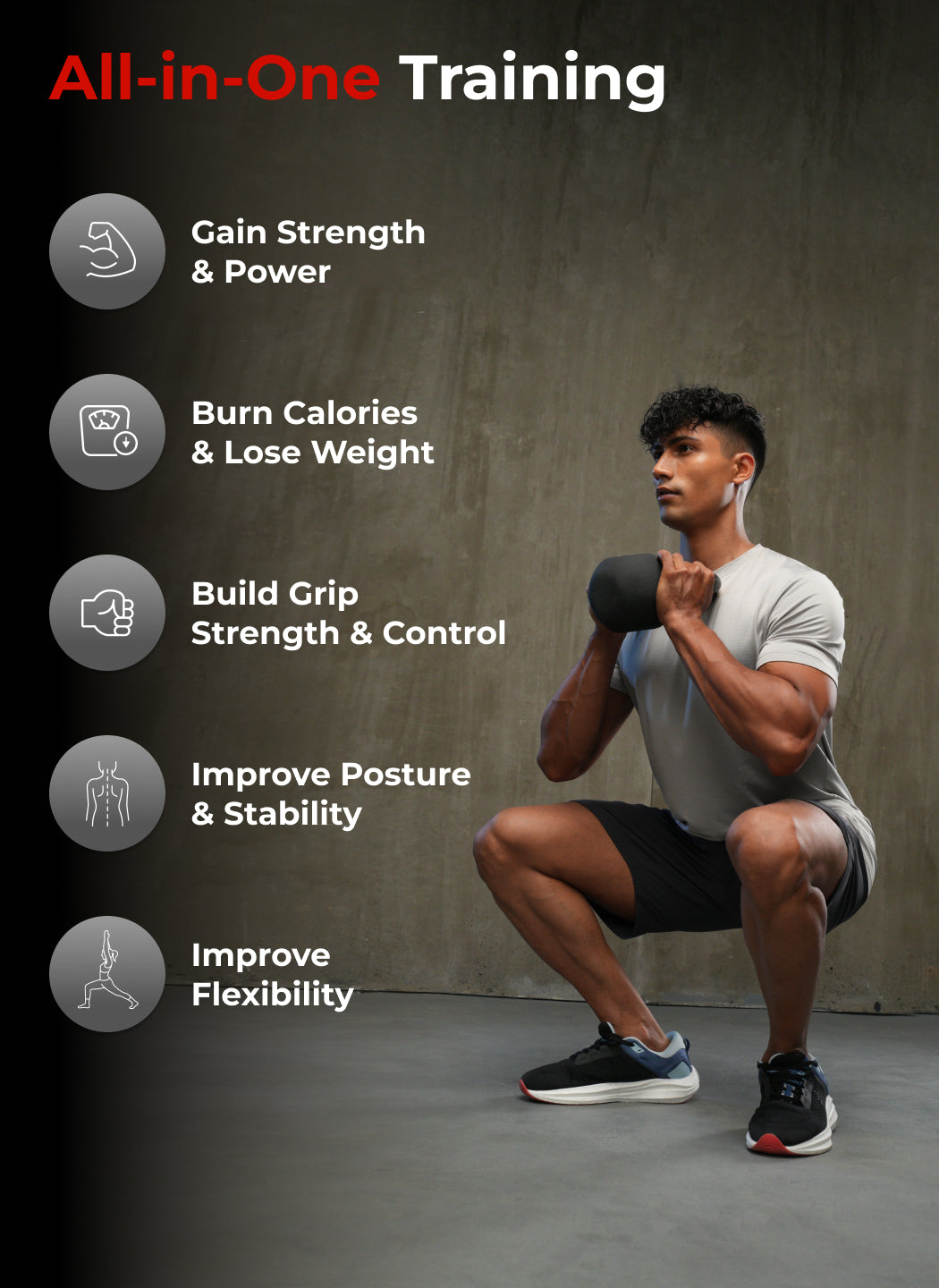 Cult 10kg Neoprene Anti-Slip Grip Kettlebell for Home Workout - Black