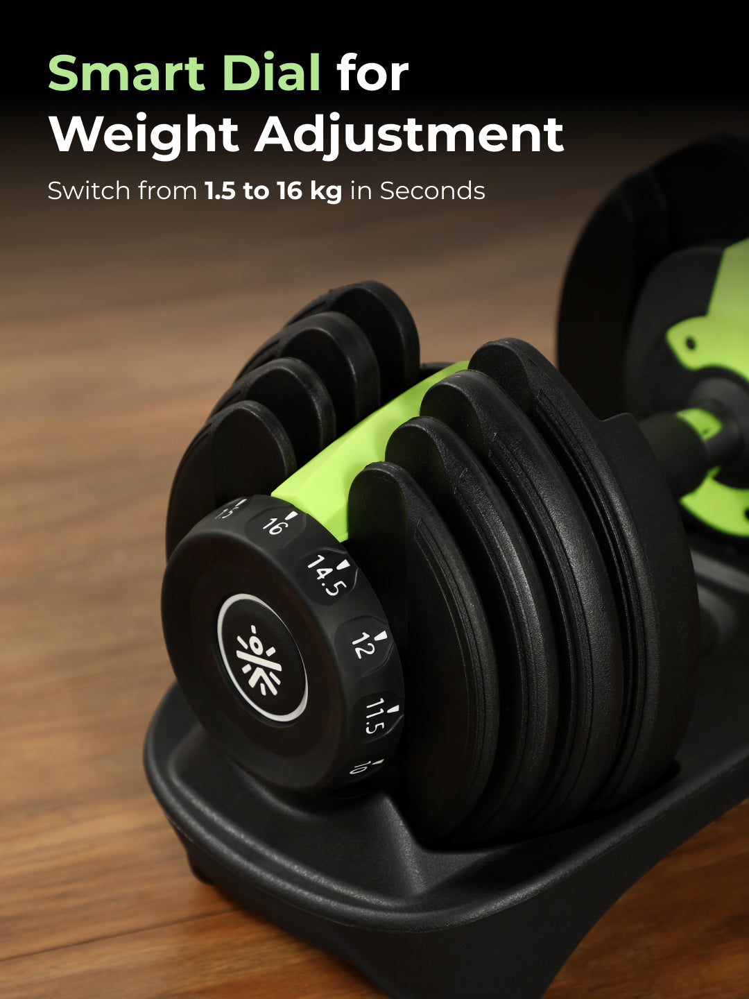 Cult 16kg Adjustable Dumbbell | 12 Weight Options (1.5kg-16kg) | Quick Weight Adjustment Dial | Non-Slip Compact Home Gym Dumbbell - Black